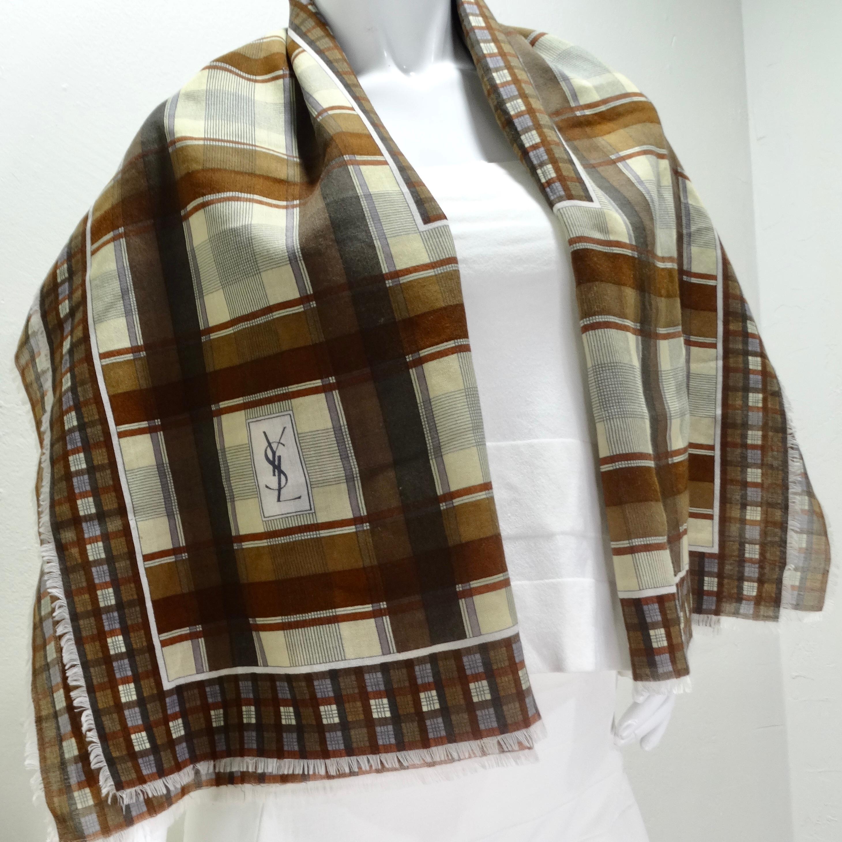 Yves Saint Laurent 1980s Brown Printed Scarf For Sale 3