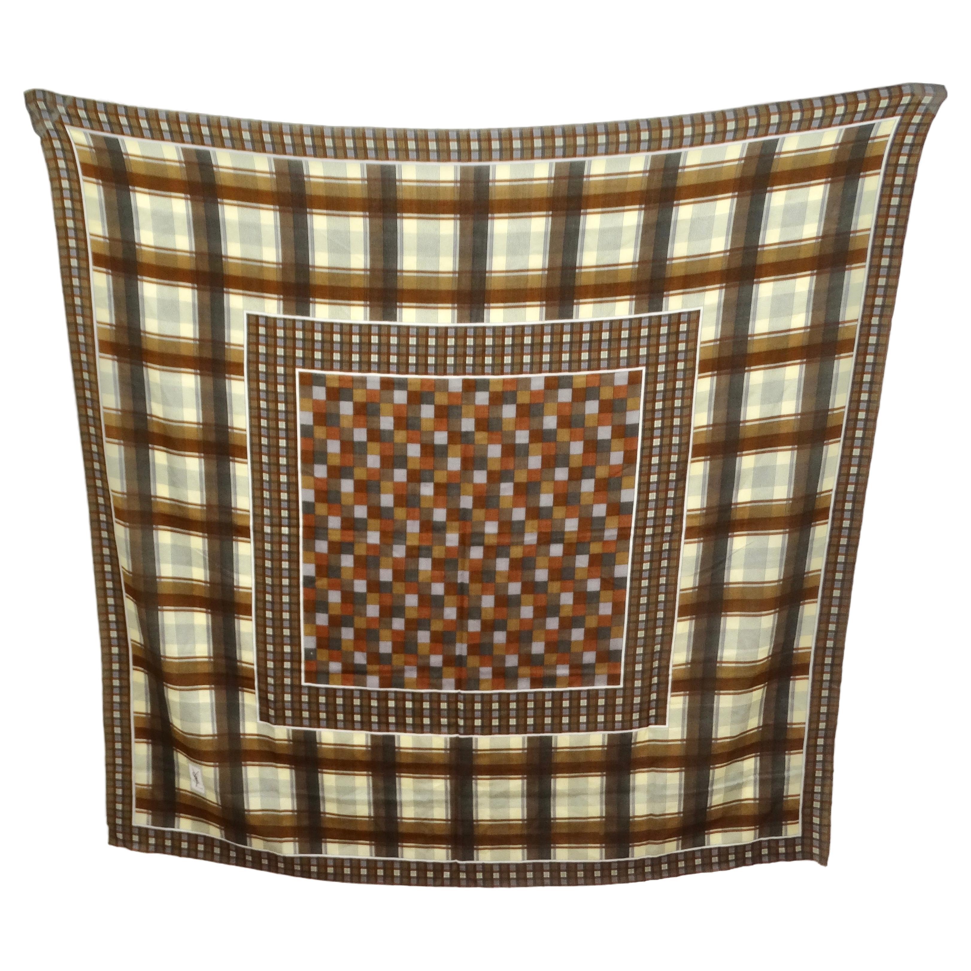 Yves Saint Laurent 1980s Brown Printed Scarf For Sale