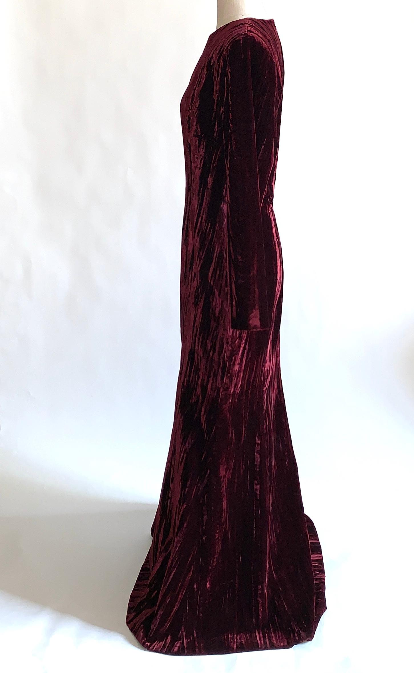 Yves Saint Laurent 1980s Burgundy Red Textured Velvet Gown Maxi Dress  In Excellent Condition In San Francisco, CA