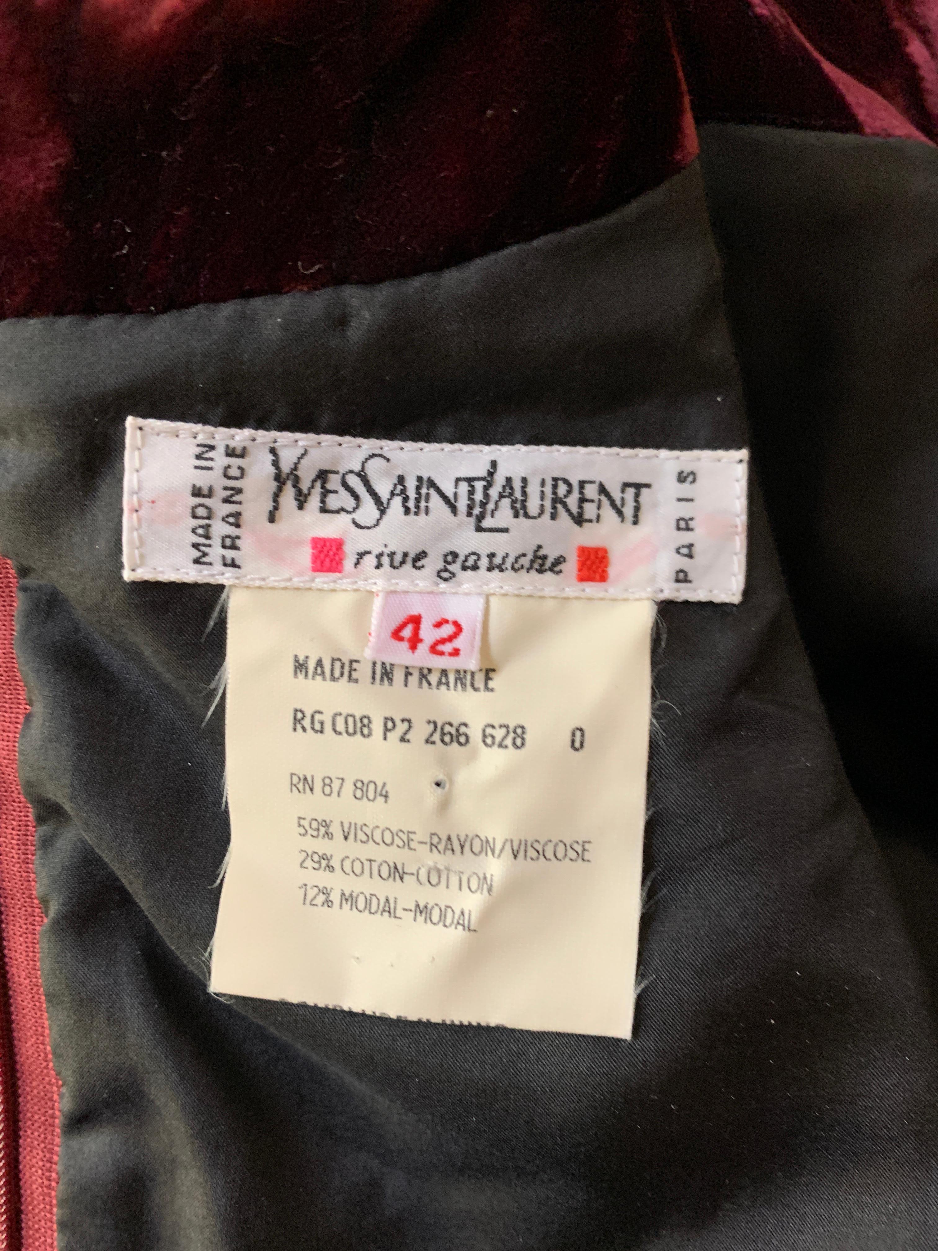 Yves Saint Laurent 1980s Burgundy Red Textured Velvet Gown Maxi Dress  2