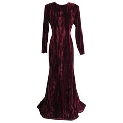 Yves Saint Laurent 1980s Burgundy Red Textured Velvet Gown Maxi Dress