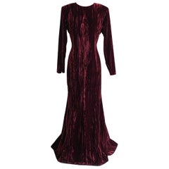 Yves Saint Laurent 1980s Burgundy Red Textured Velvet Gown Maxi Dress 