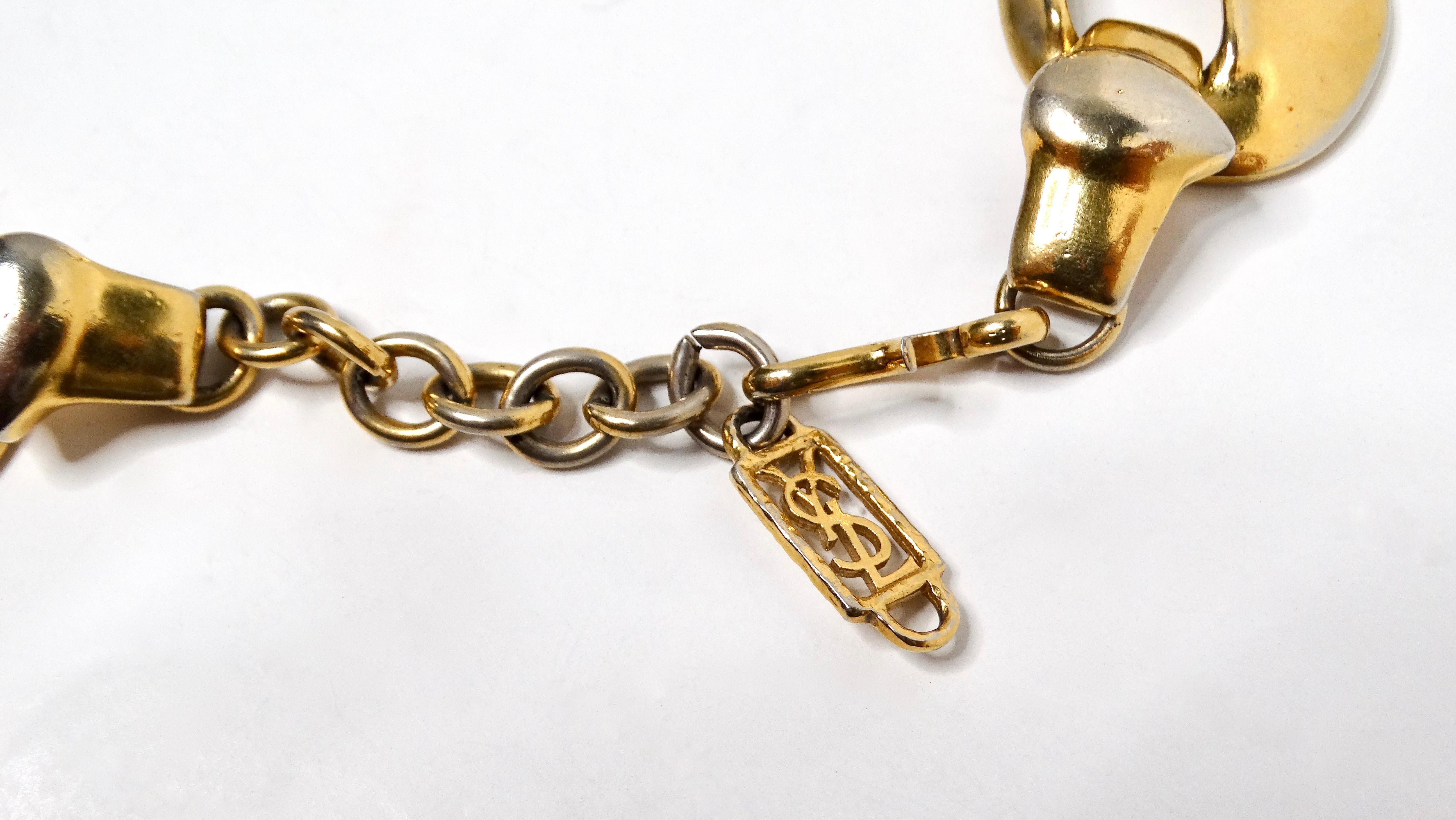 Yves Saint Laurent 1980s Chunky Gold-Tone & Silver-Tone Statement Necklace In Good Condition For Sale In Scottsdale, AZ