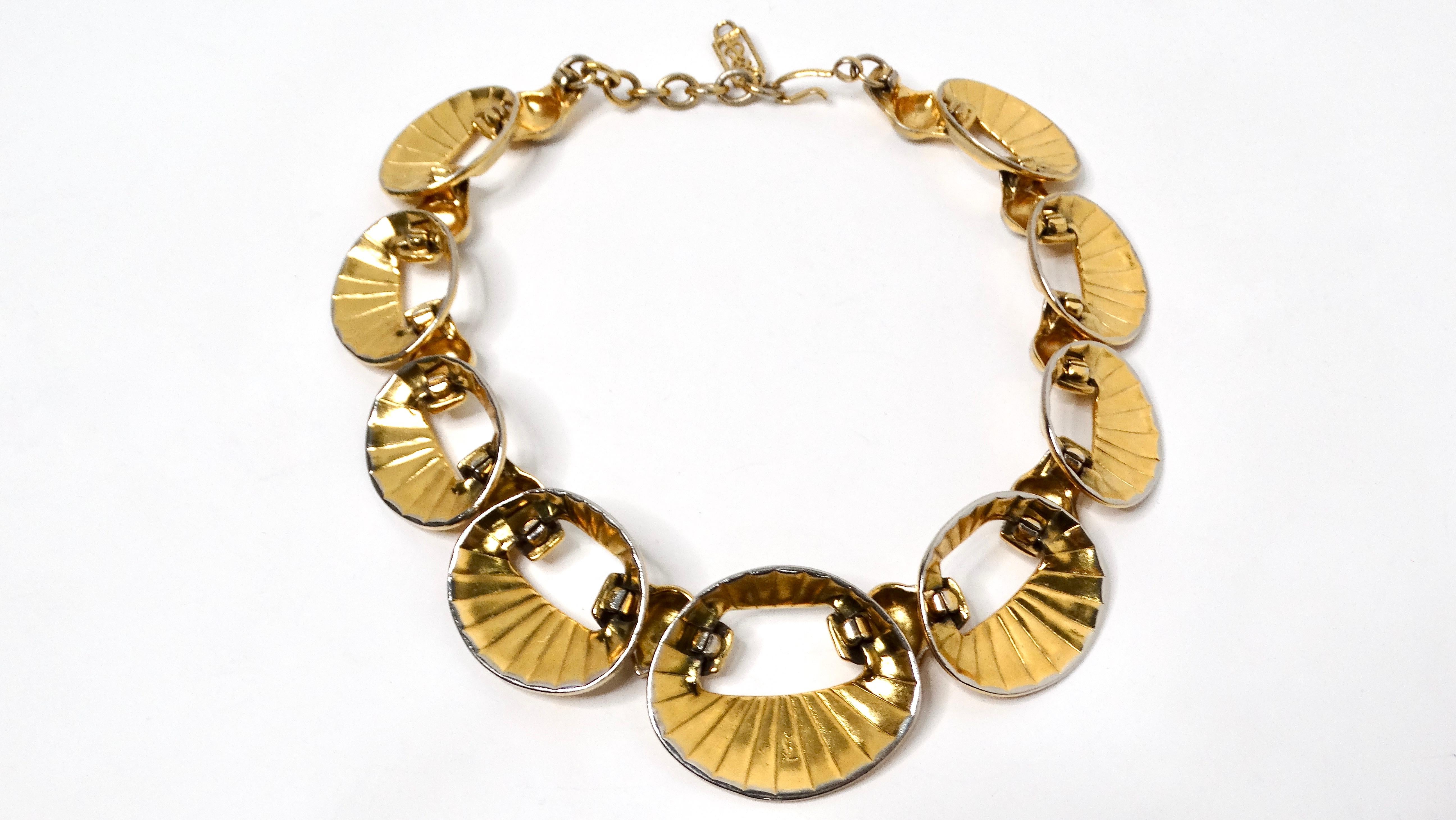 Yves Saint Laurent 1980s Chunky Gold-Tone & Silver-Tone Statement Necklace For Sale 1