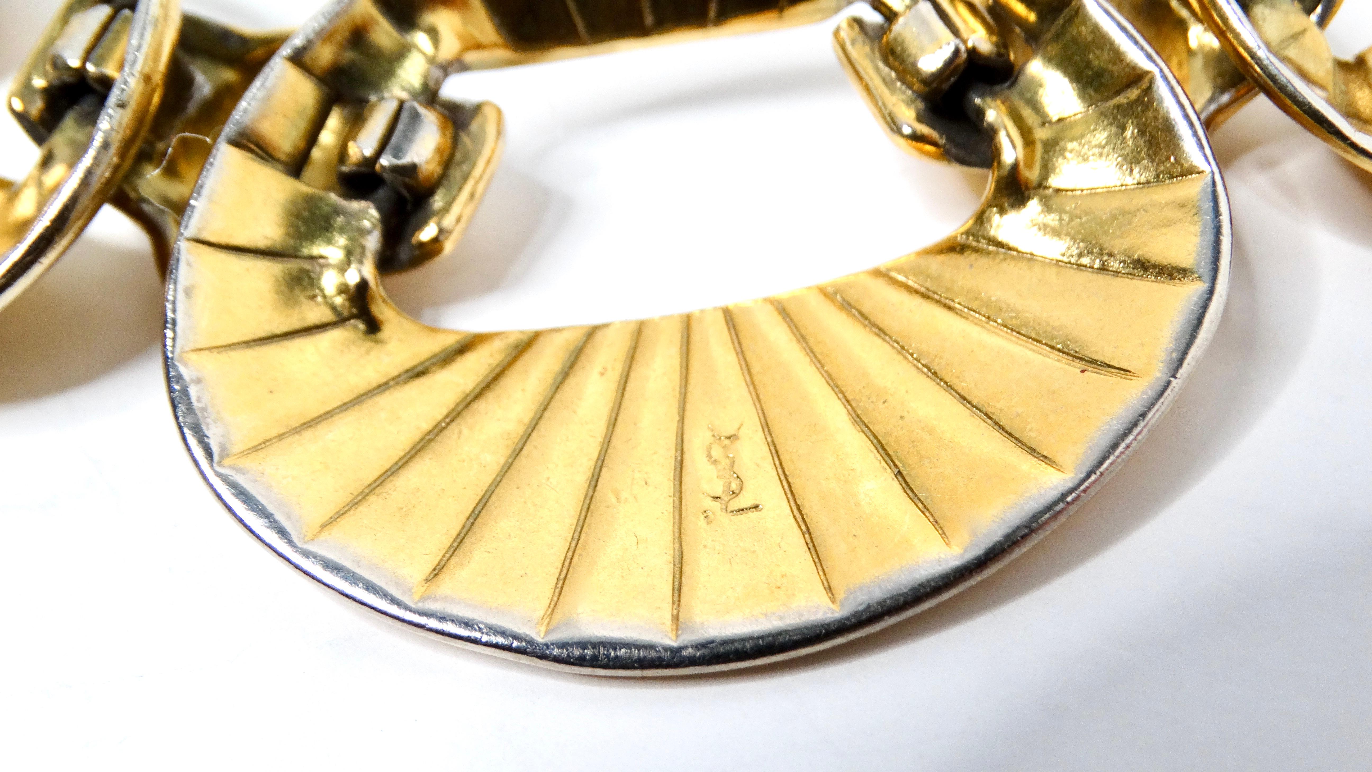 Yves Saint Laurent 1980s Chunky Gold-Tone & Silver-Tone Statement Necklace For Sale 2