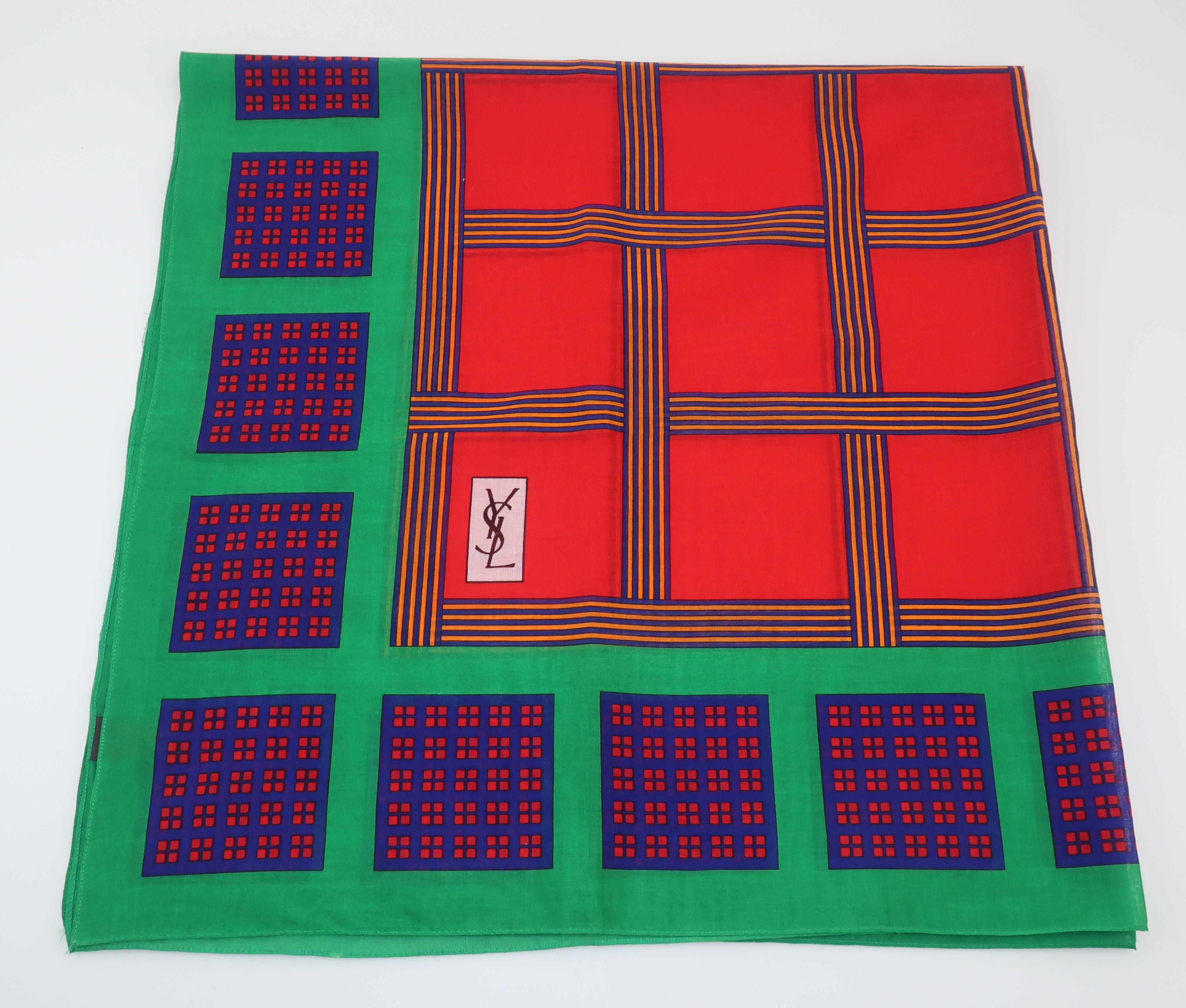 Yves Saint Laurent 1980's Color Block Cotton Scarf 1