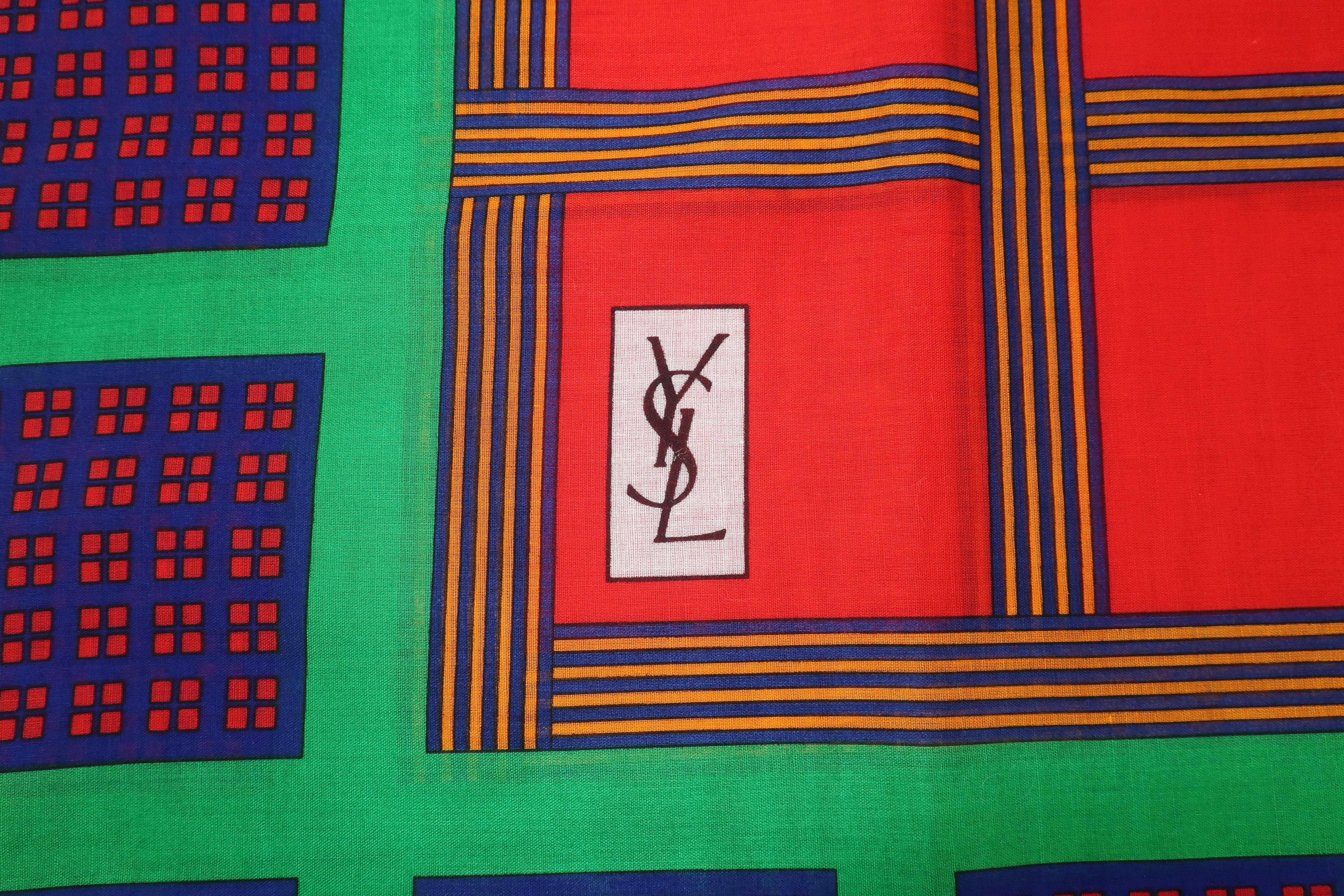 Yves Saint Laurent 1980's Color Block Cotton Scarf 3