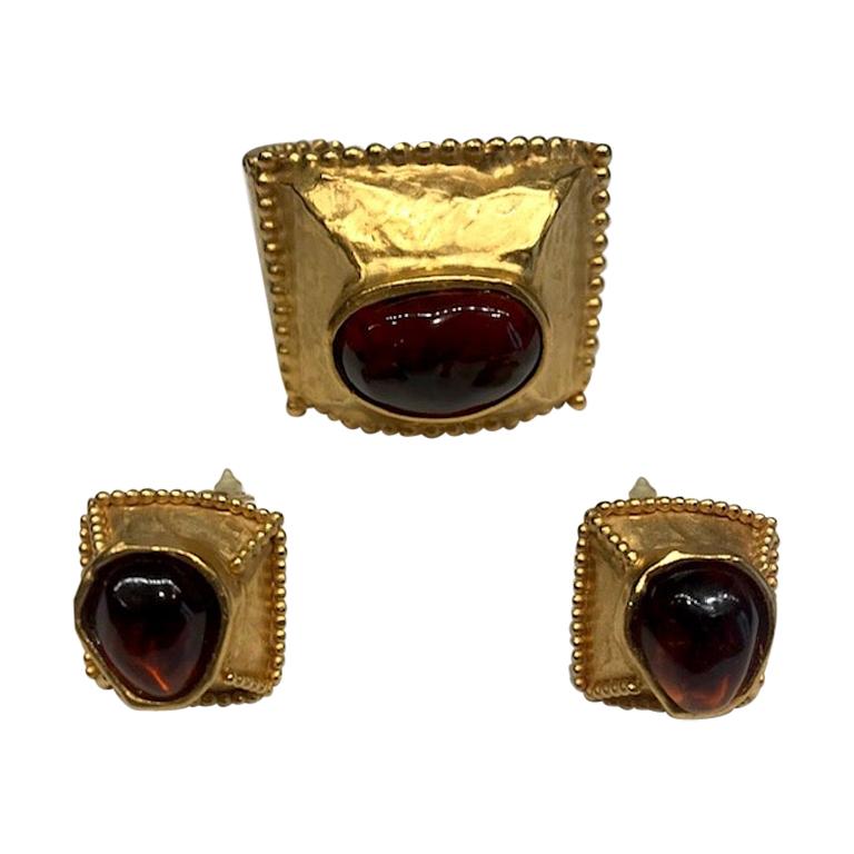 Yves Saint Laurent 1980s Cuff Bracelet and Earrings