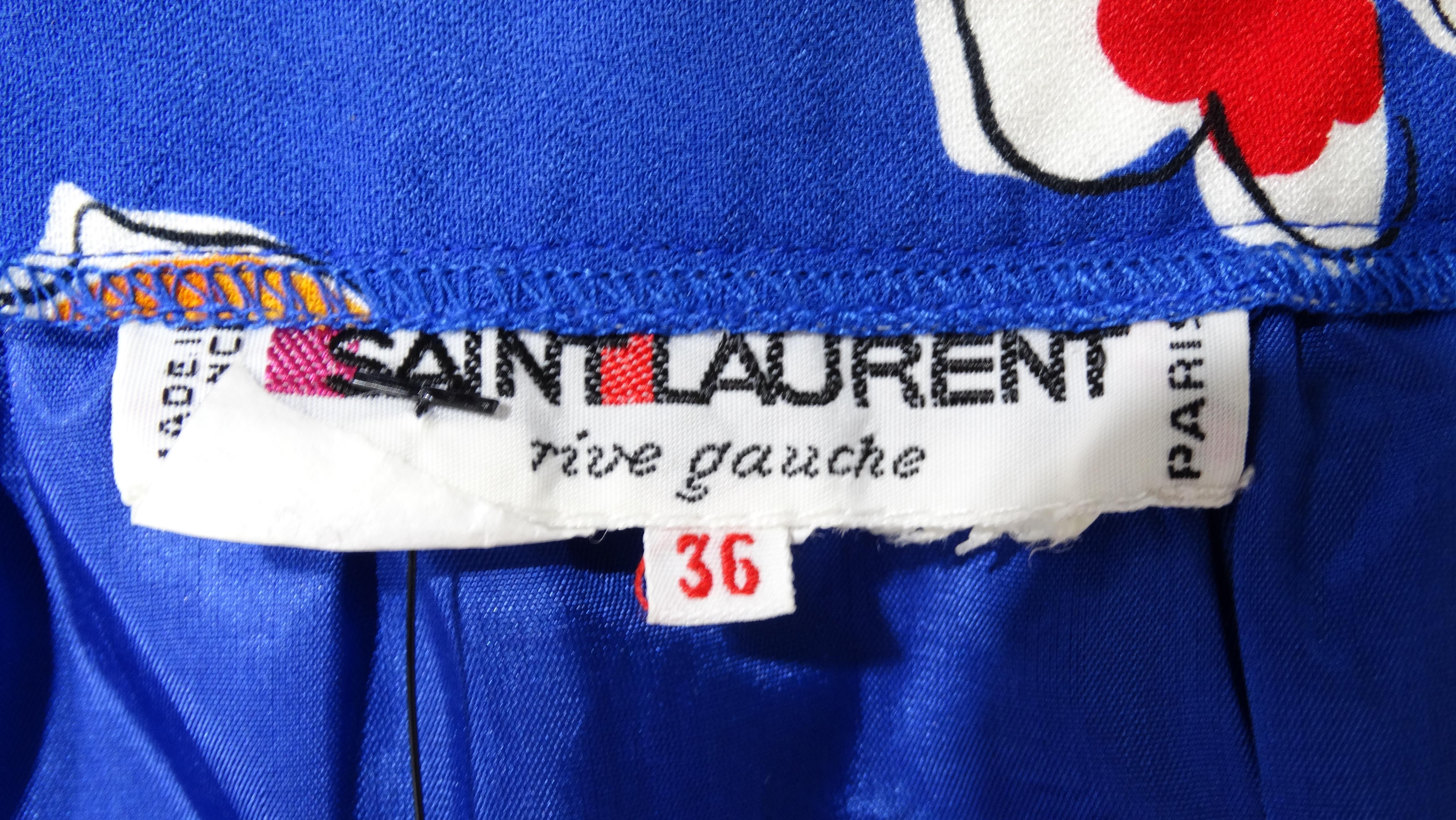 Bleu Yves Saint Laurent - Ensemble jupe à fleurs des années 1980 en vente