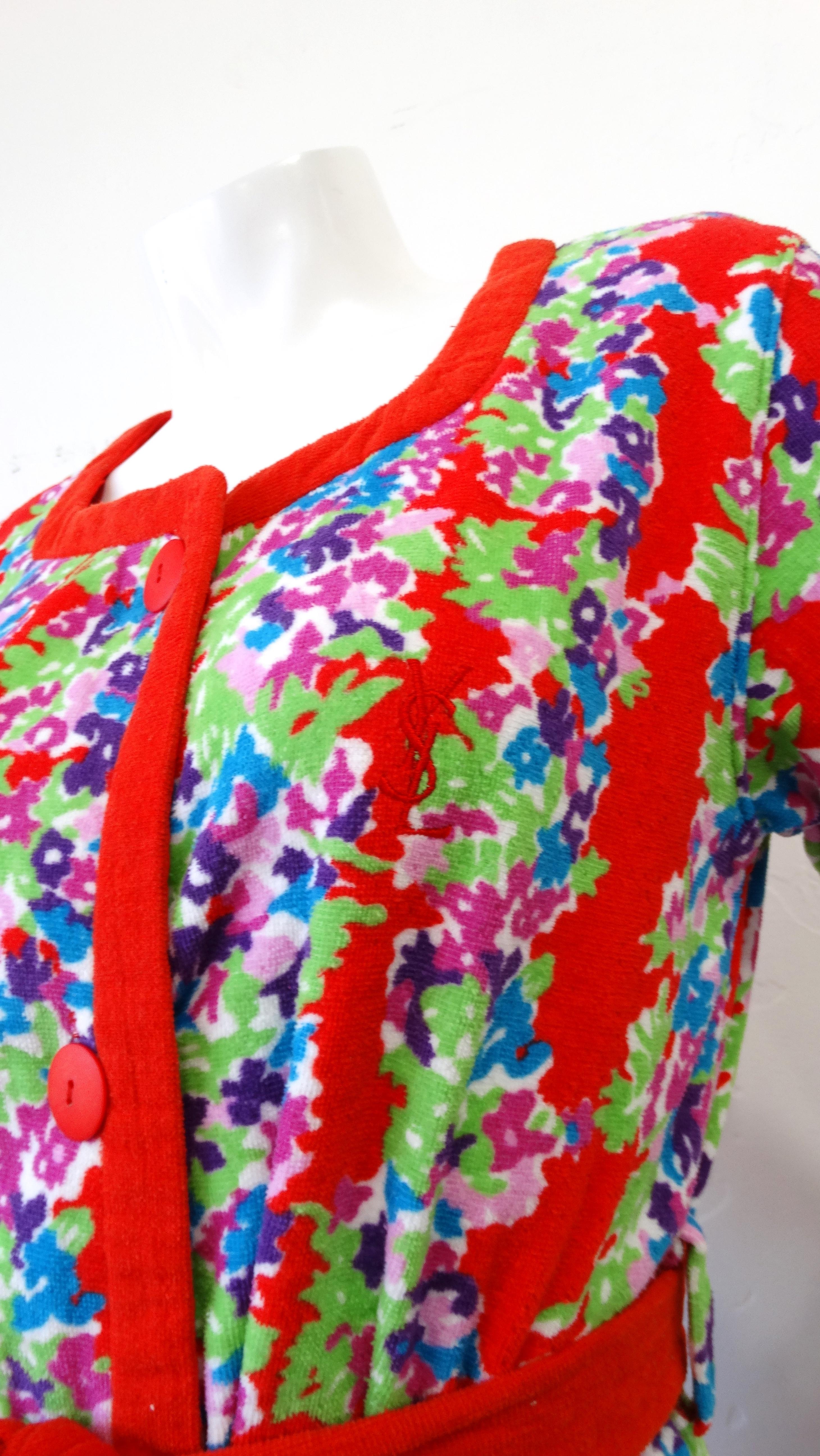 Pink Yves Saint Laurent 1980s Floral Terry Cloth Dress