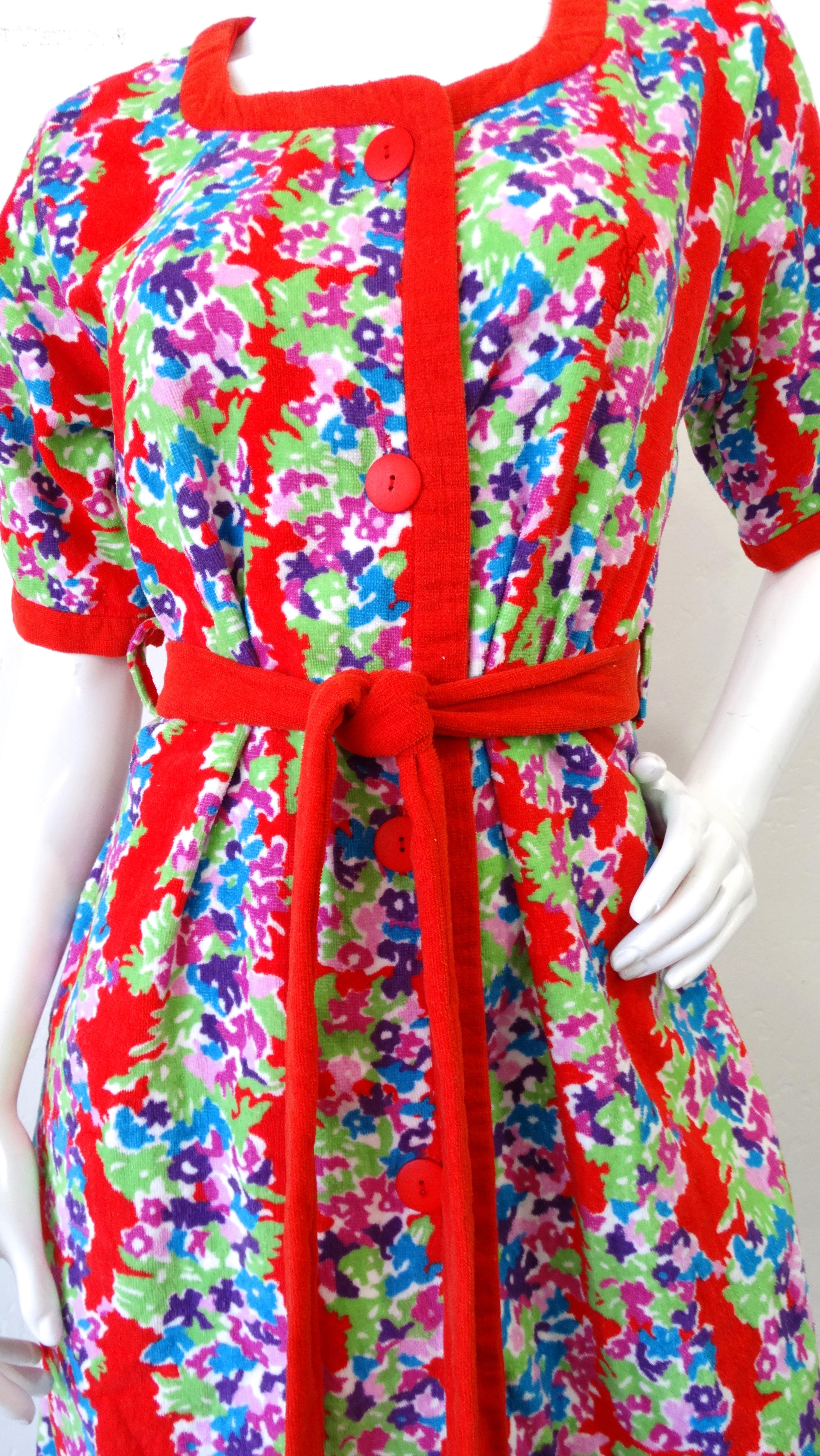 Yves Saint Laurent 1980s Floral Terry Cloth Dress In Good Condition In Scottsdale, AZ