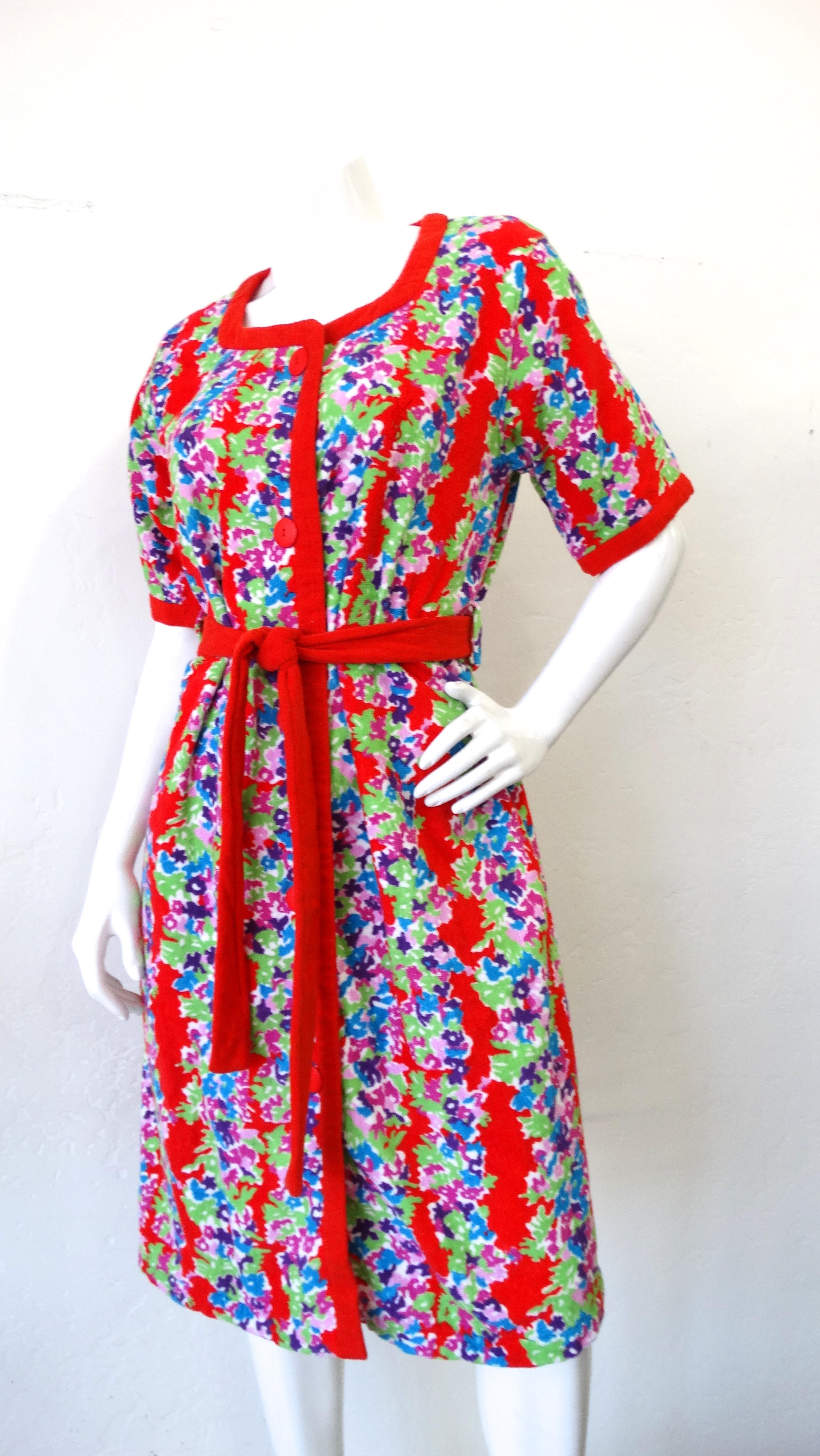 Yves Saint Laurent 1980s Floral Terry Cloth Dress 4