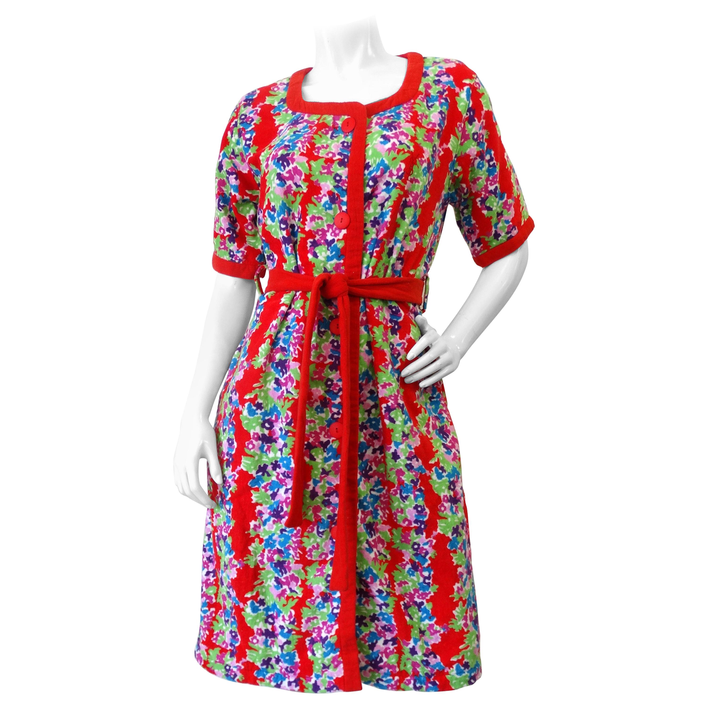 Yves Saint Laurent 1980s Floral Terry Cloth Dress