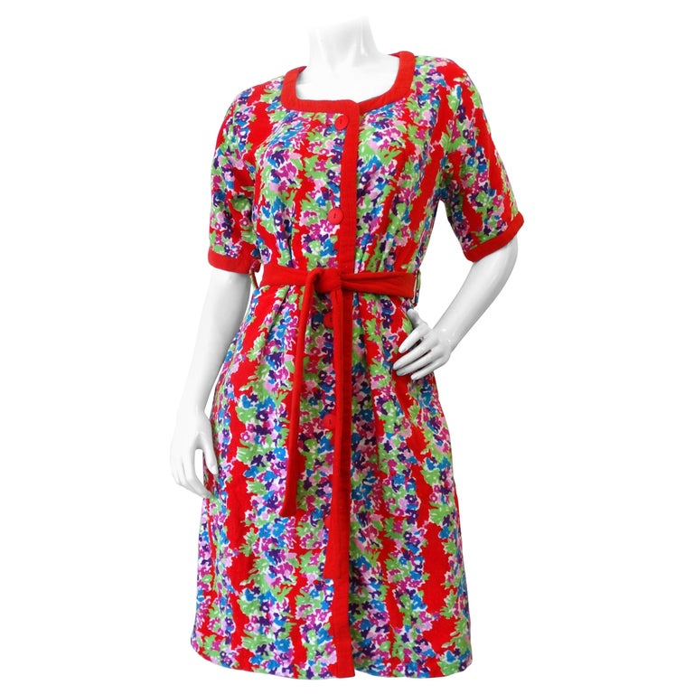 Yves Saint Laurent 1980s Floral Terry Cloth Dress at 1stDibs