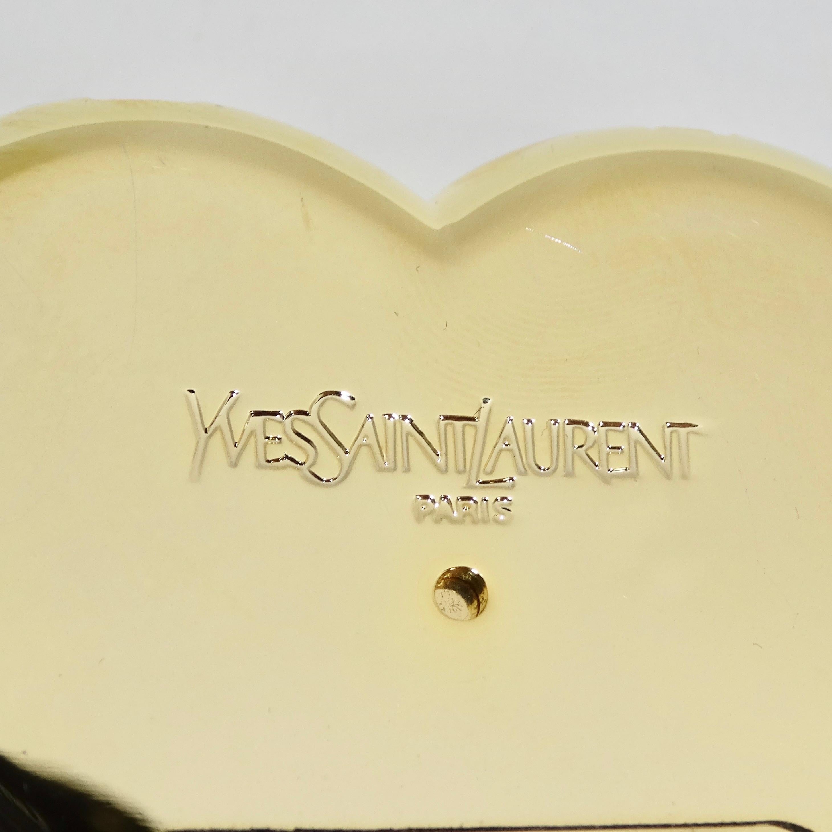 Yves Saint Laurent 1980s Gem Encrusted Heart Shaped Compact Mirror For Sale 3