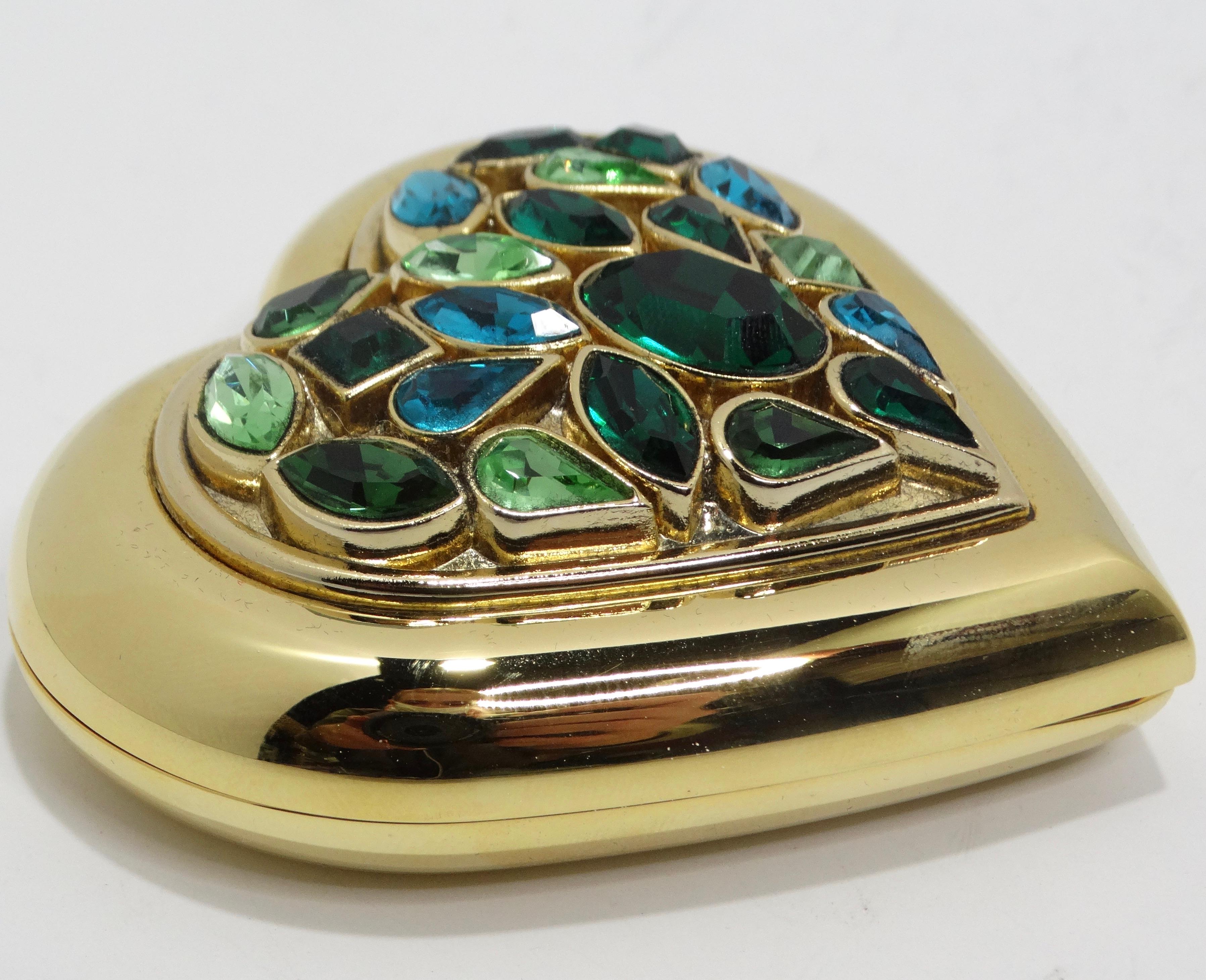 Yves Saint Laurent 1980s Gem Encrusted Heart Shaped Compact Mirror For Sale 1