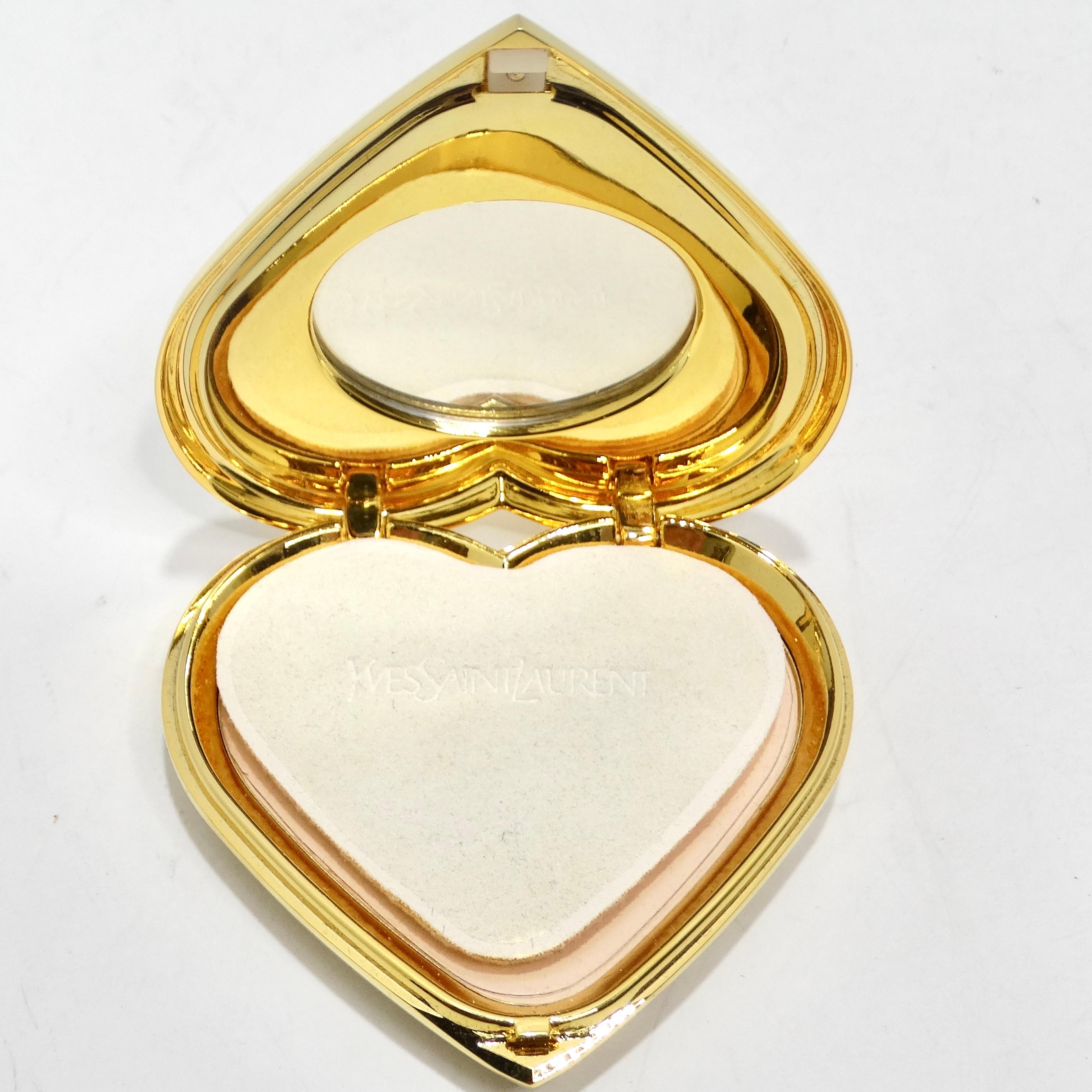 Yves Saint Laurent 1980s Gem Encrusted Heart Shaped Compact Mirror For Sale 2