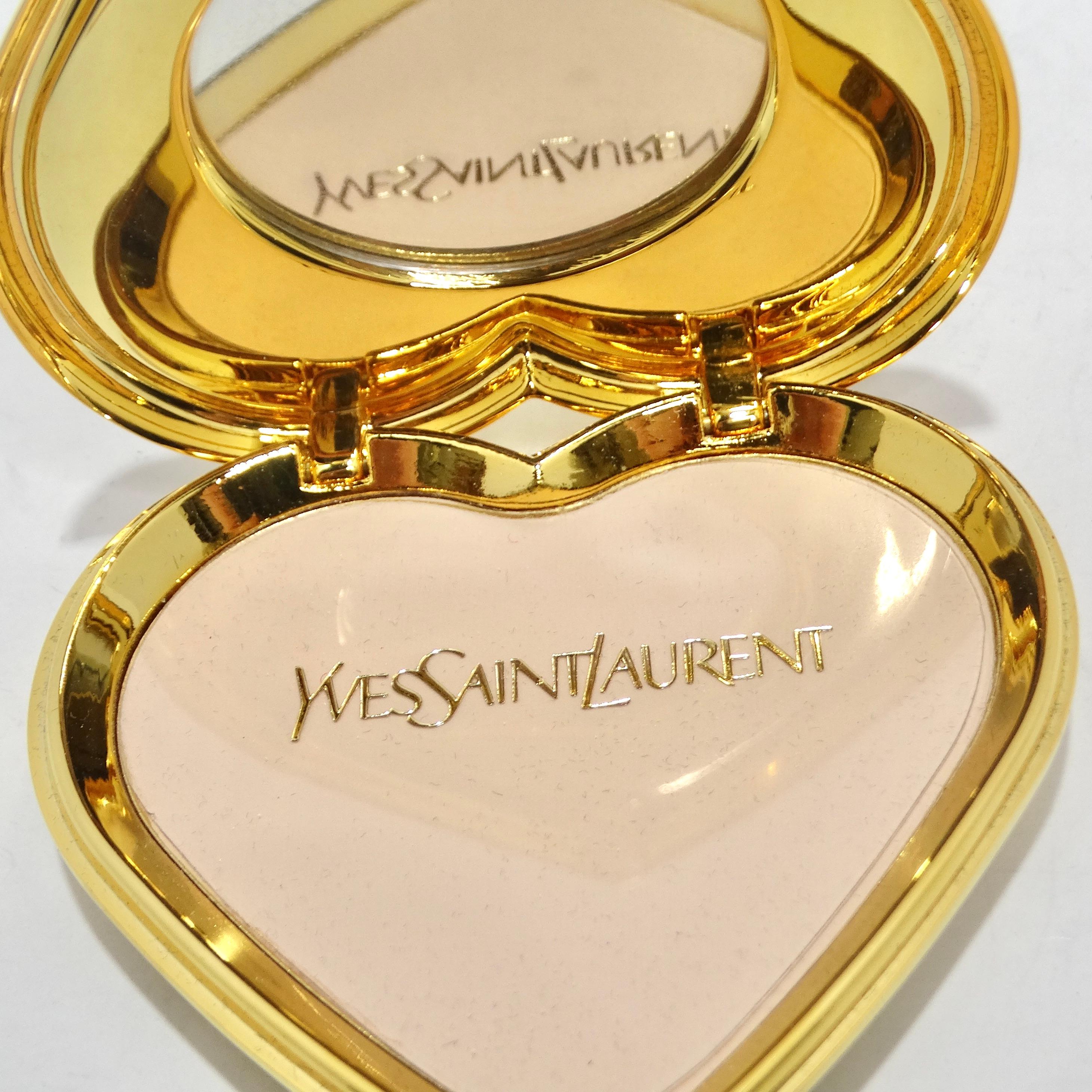 Women's or Men's Yves Saint Laurent 1980s Gem Encrusted Heart Shaped Compact Mirror For Sale