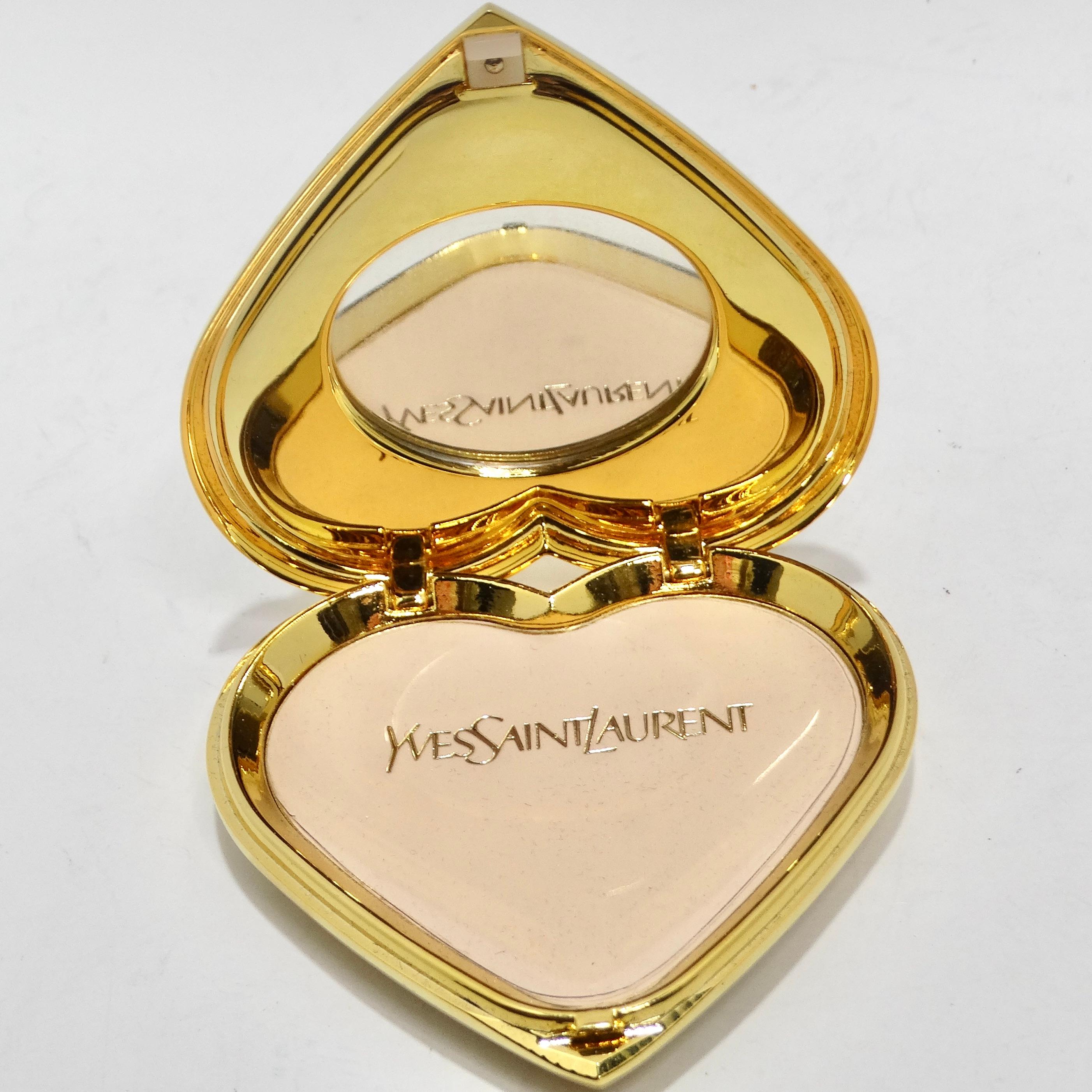 Yves Saint Laurent 1980s Gem Encrusted Heart Shaped Compact Mirror For Sale 4