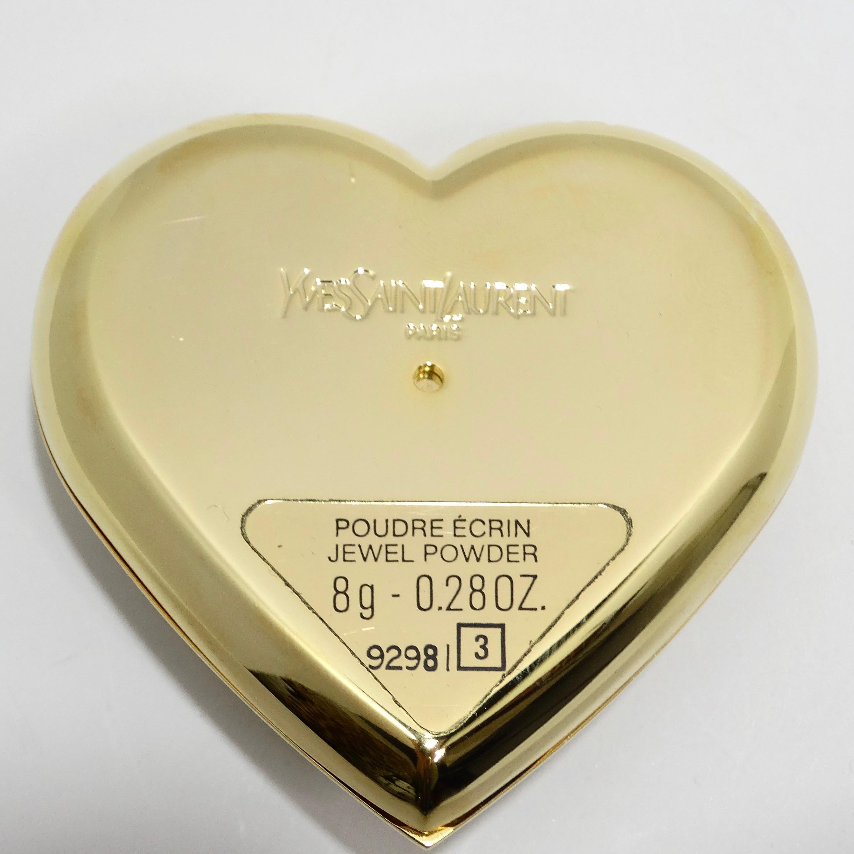 Yves Saint Laurent 1980s Gem Encrusted Heart Shaped Compact Mirror For Sale 5