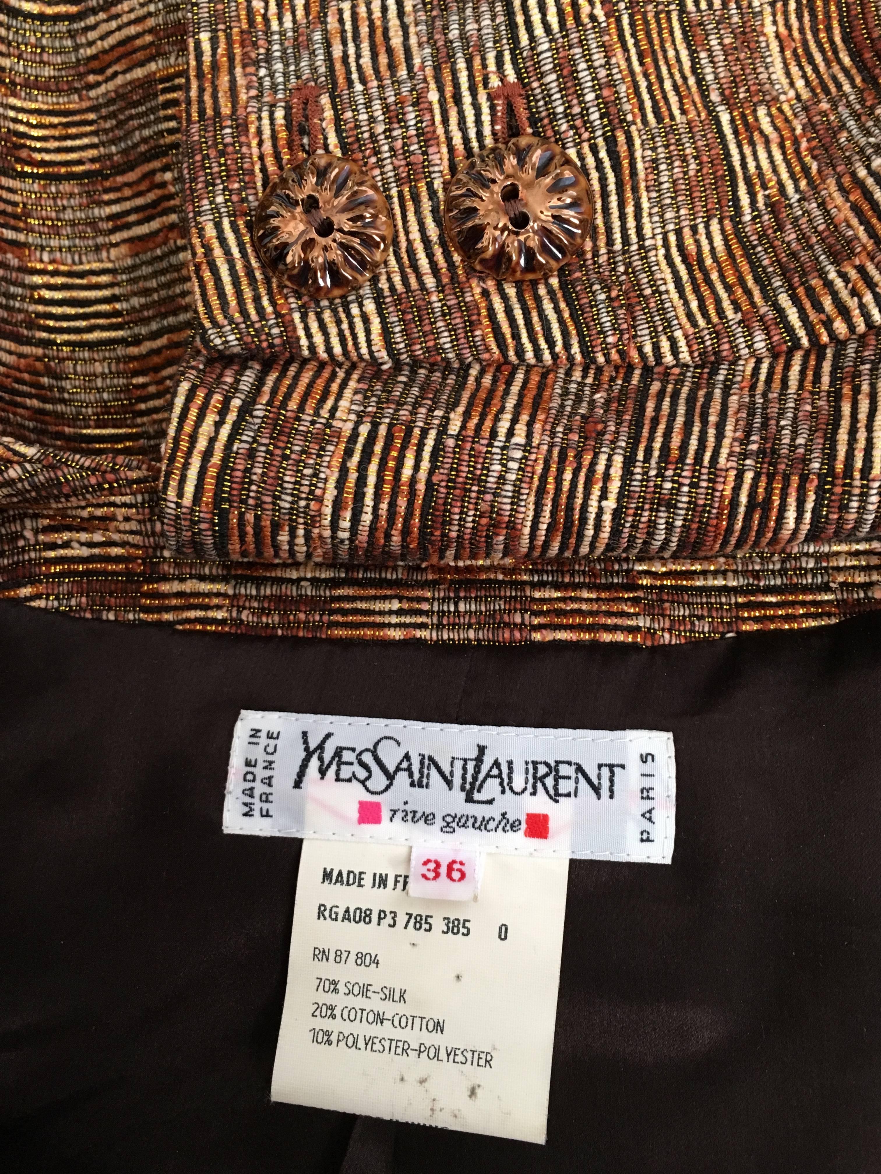 Yves Saint Laurent Rive Gauche 1980s Metallic Silk Jacket & Pant Suit Size 4.  For Sale 4