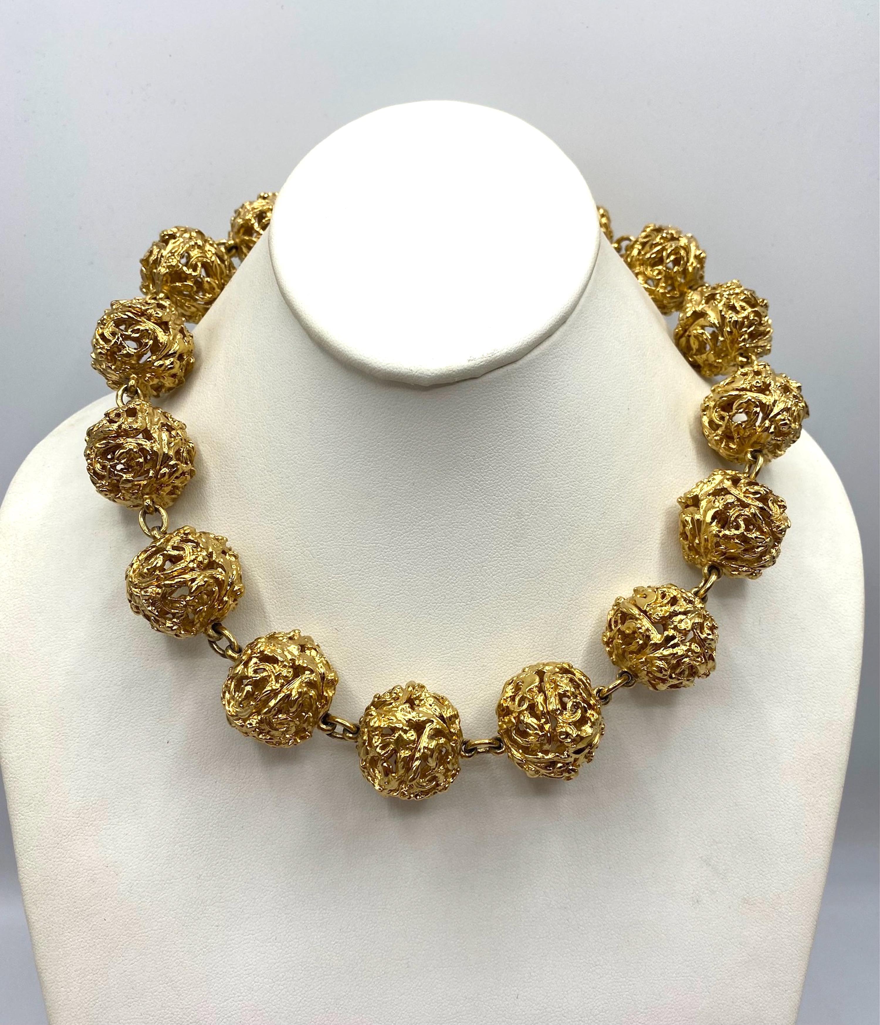 Yves Saint Laurent 1980s Gold Ball Vine Necklace In Good Condition In New York, NY