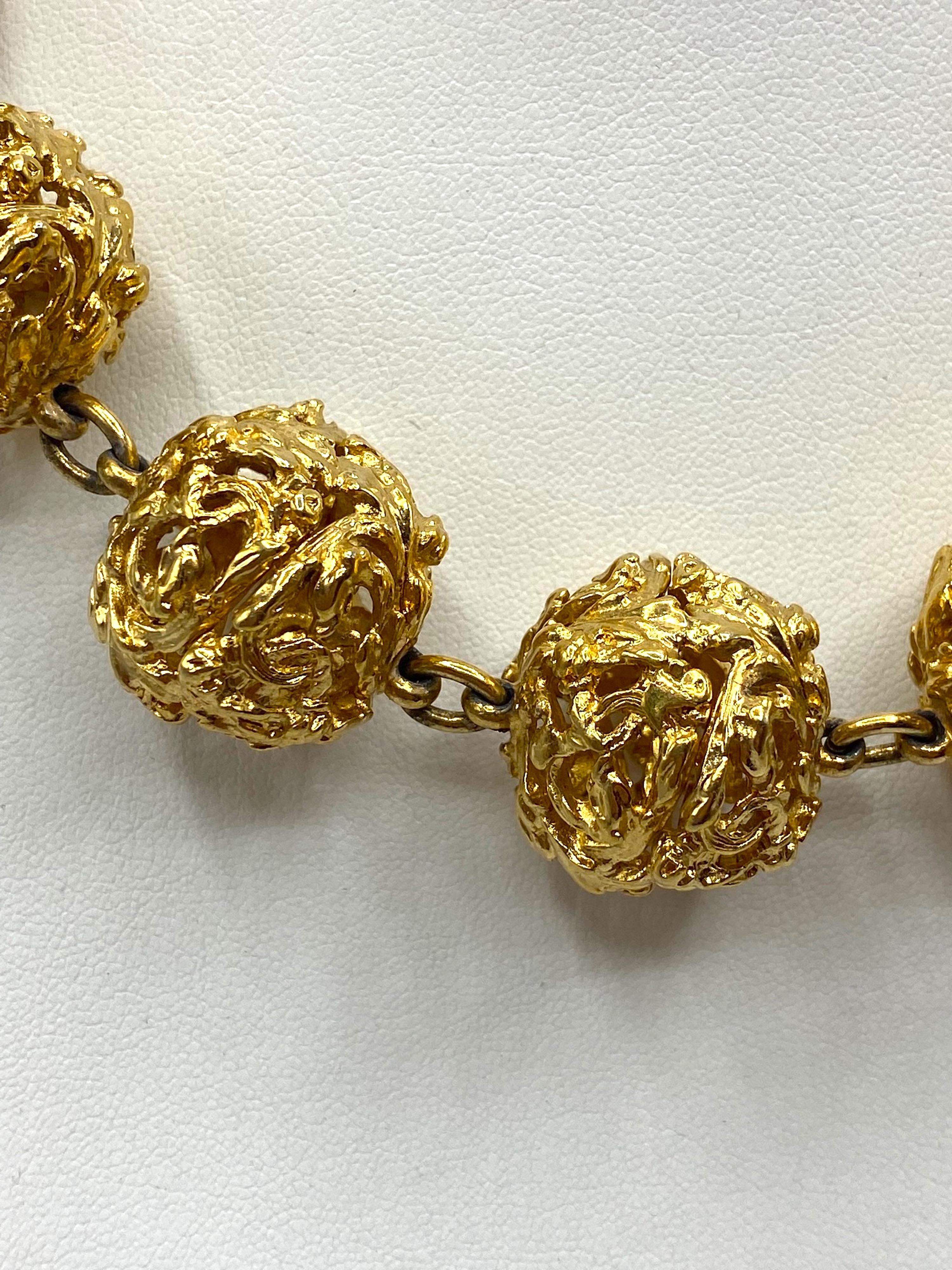 Yves Saint Laurent 1980s Gold Ball Vine Necklace 3