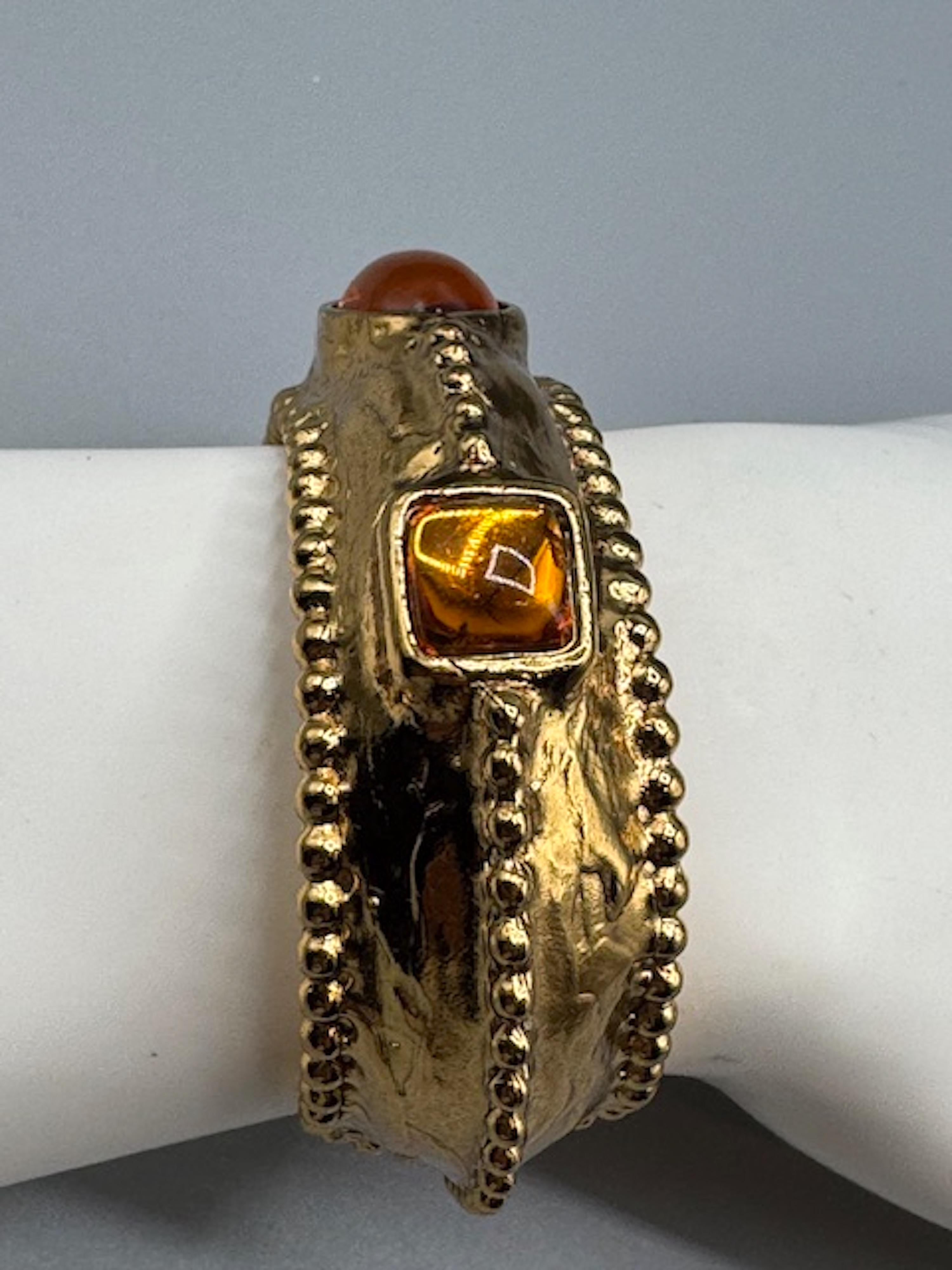 Yves Saint Laurent 1980s Gold Bracelet with Amber Stones by Robert Goossens For Sale 6