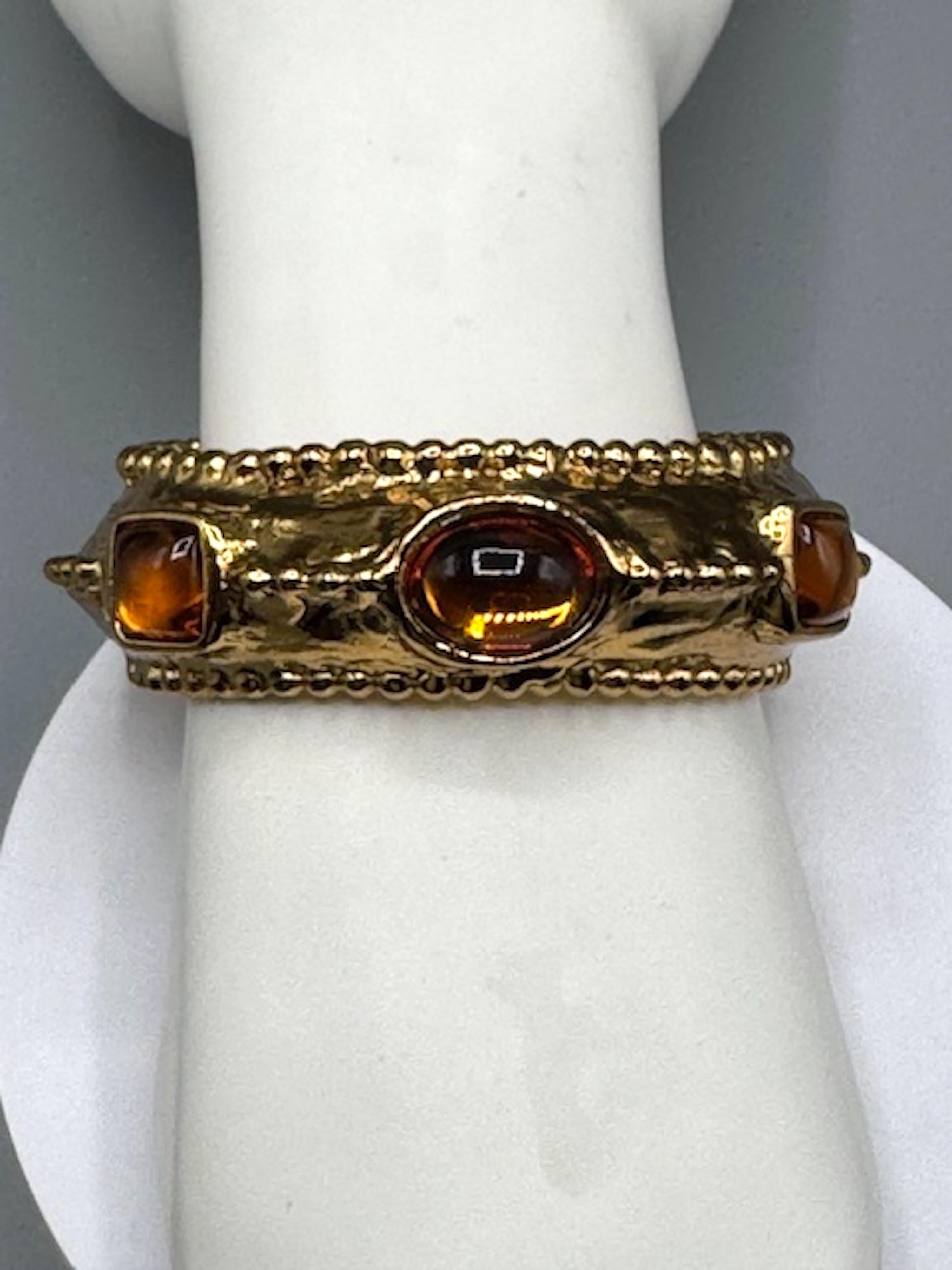 Yves Saint Laurent 1980s Gold Bracelet with Amber Stones by Robert Goossens For Sale 7