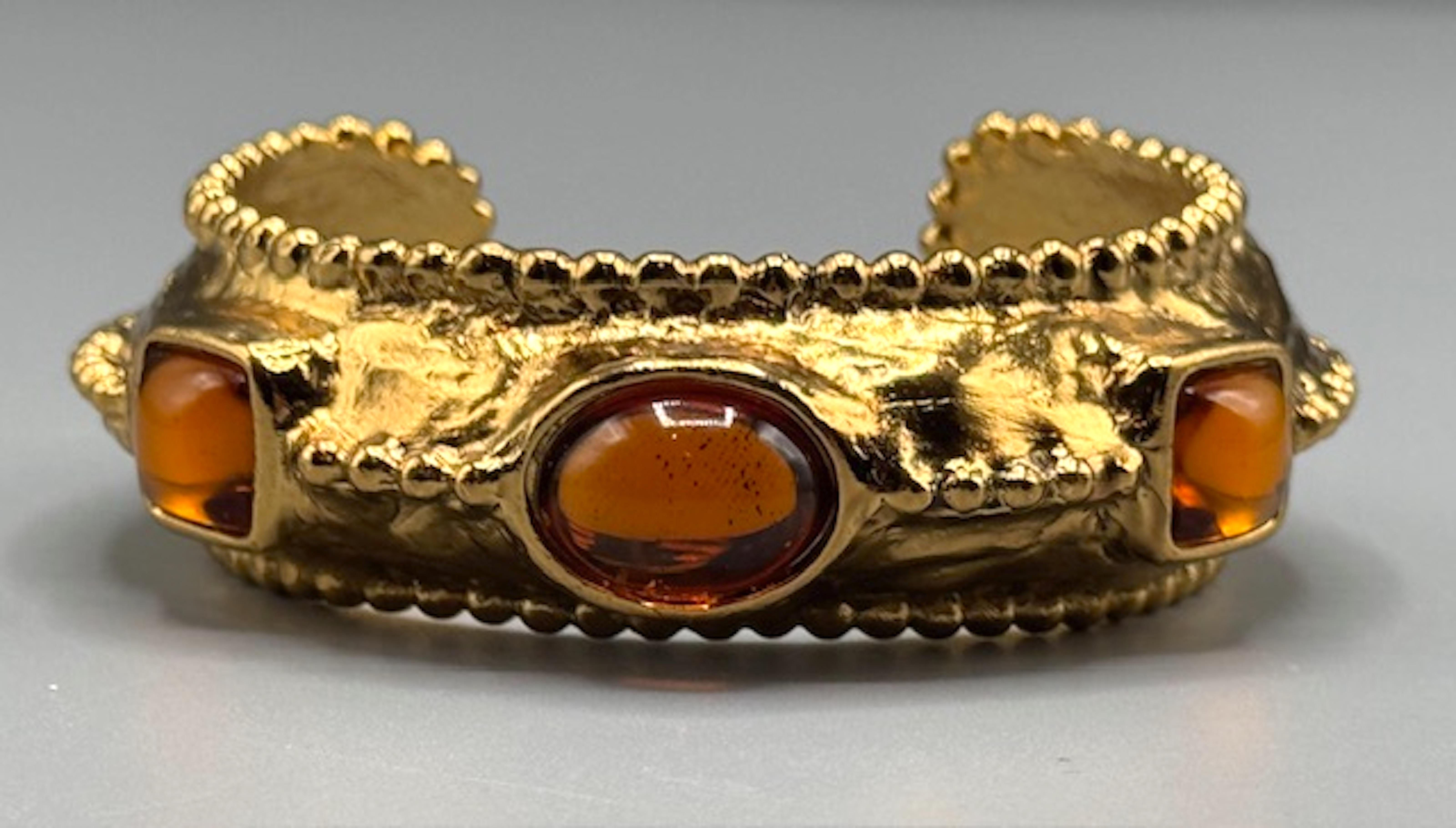 Yves Saint Laurent 1980s Gold Bracelet with Amber Stones by Robert Goossens For Sale 10