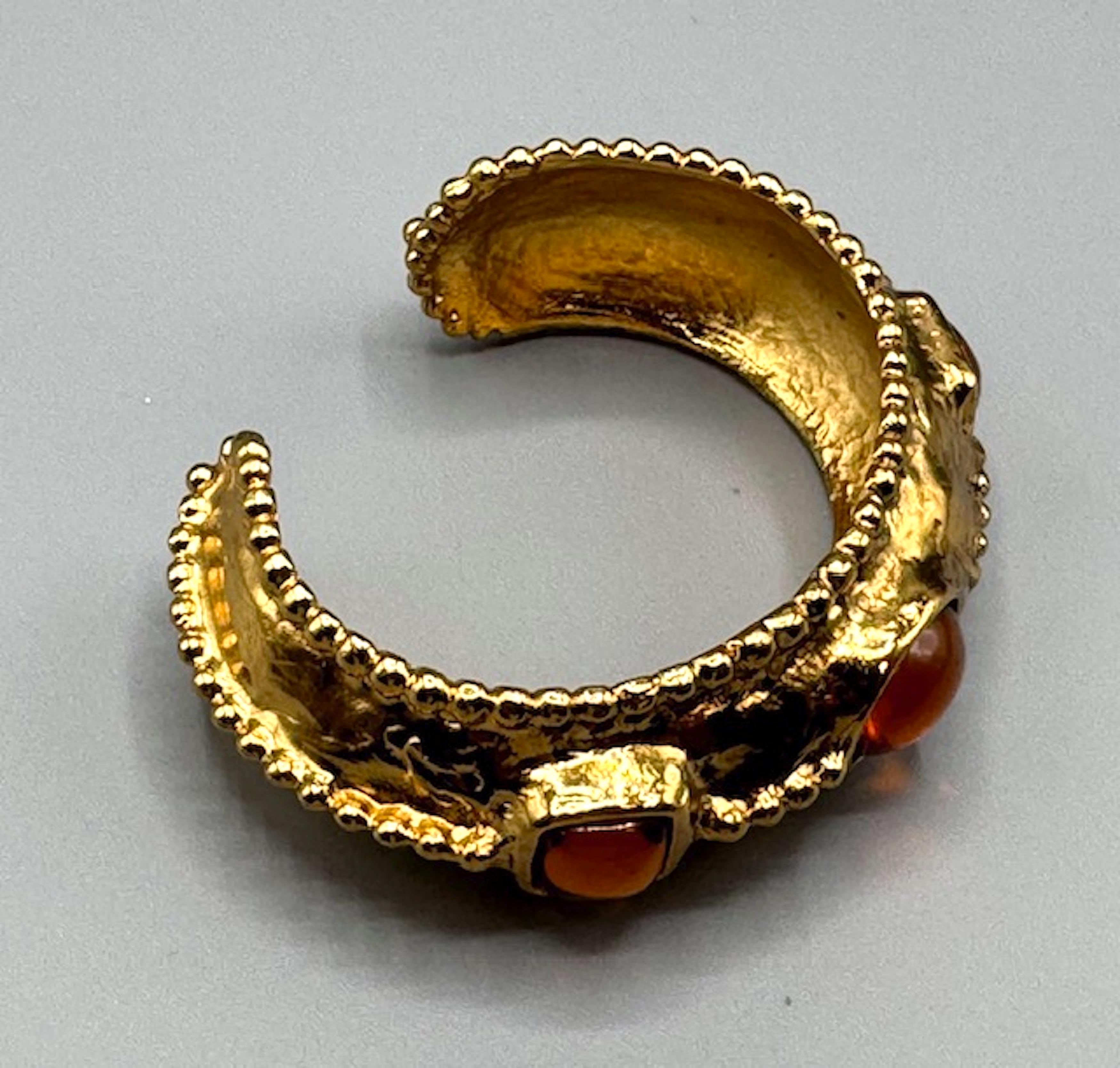 Yves Saint Laurent 1980s Gold Bracelet with Amber Stones by Robert Goossens For Sale 12