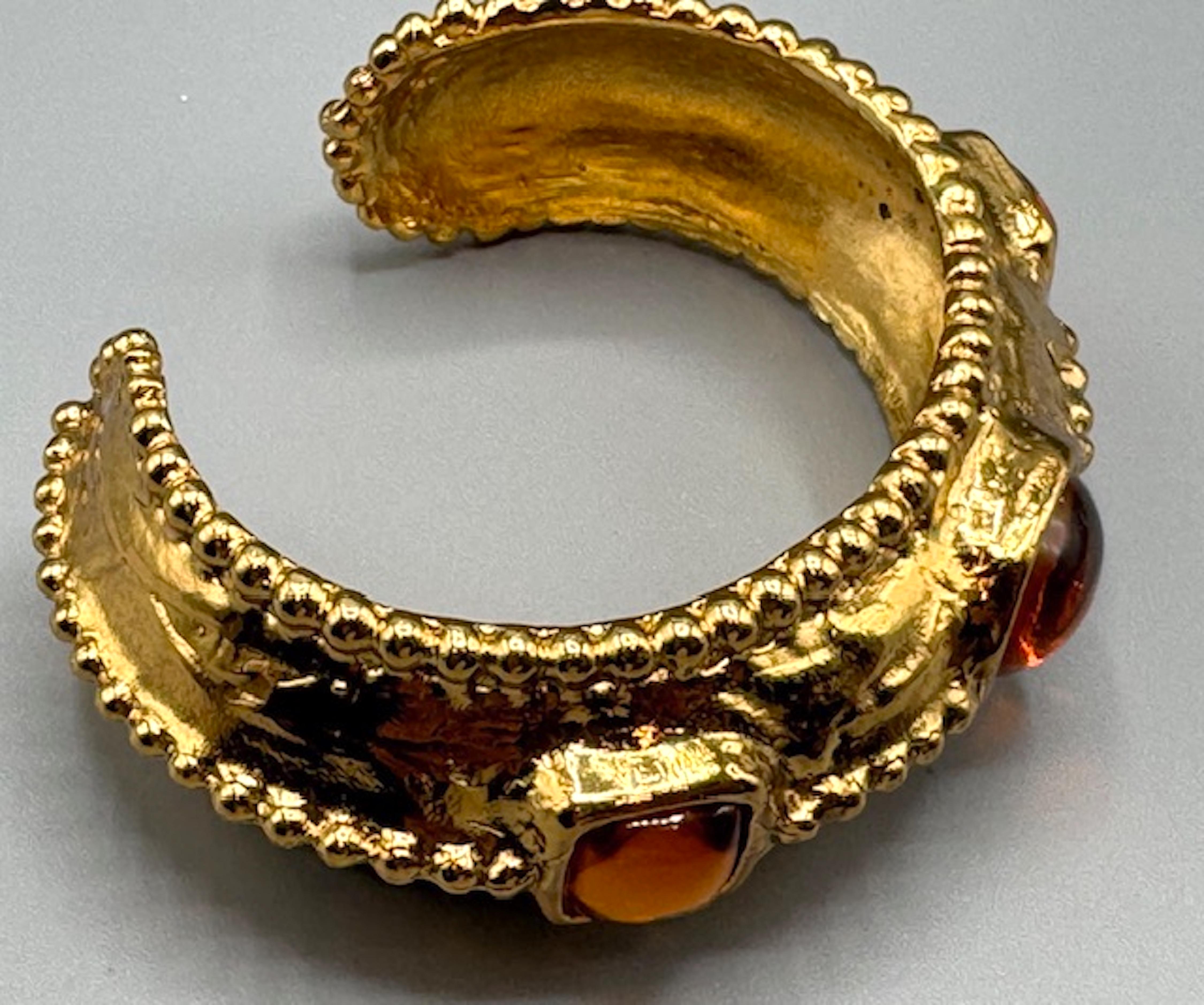 Yves Saint Laurent 1980s Gold Bracelet with Amber Stones by Robert Goossens For Sale 13