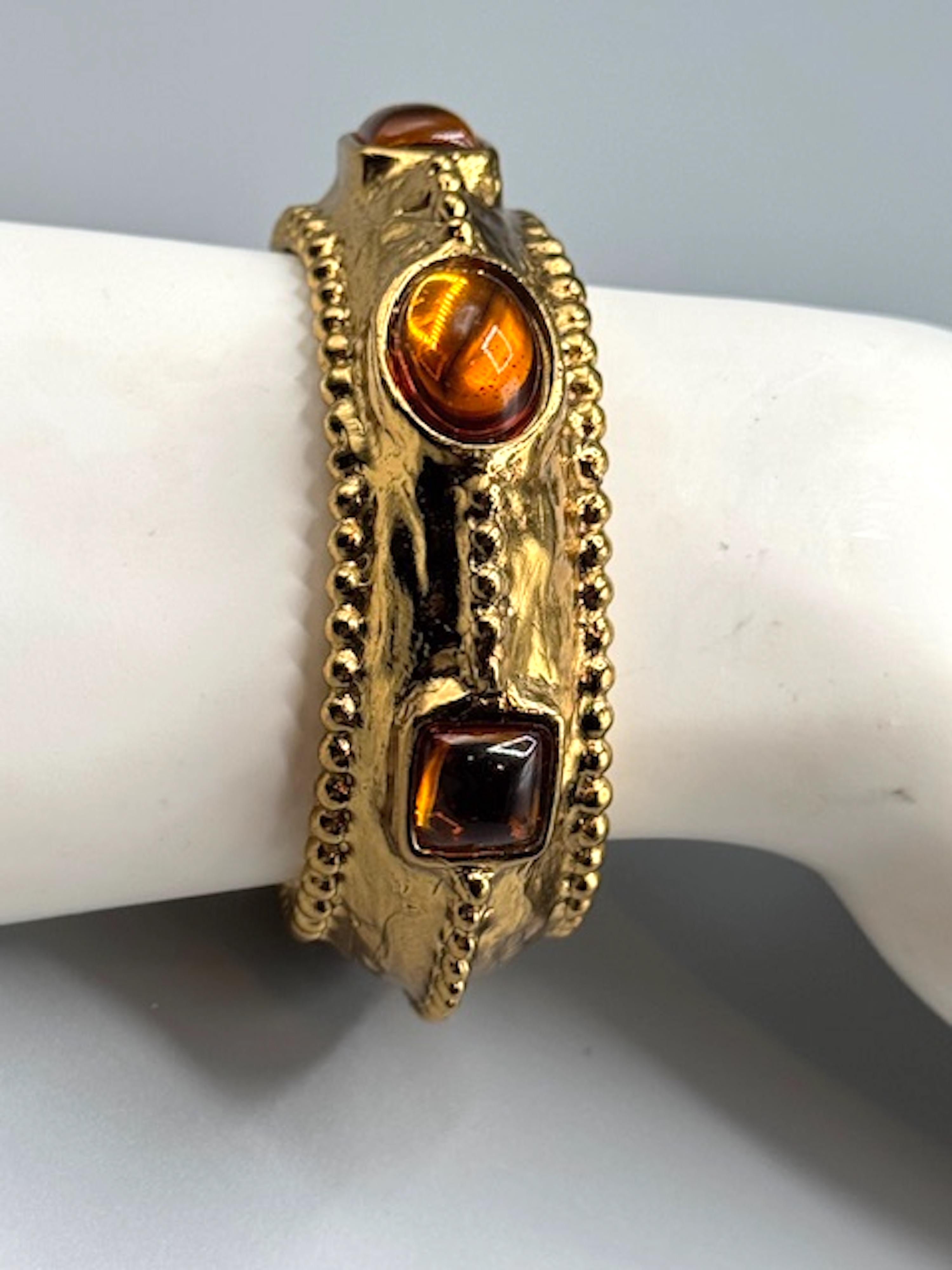 Yves Saint Laurent 1980s Gold Bracelet with Amber Stones by Robert Goossens In Good Condition For Sale In New York, NY