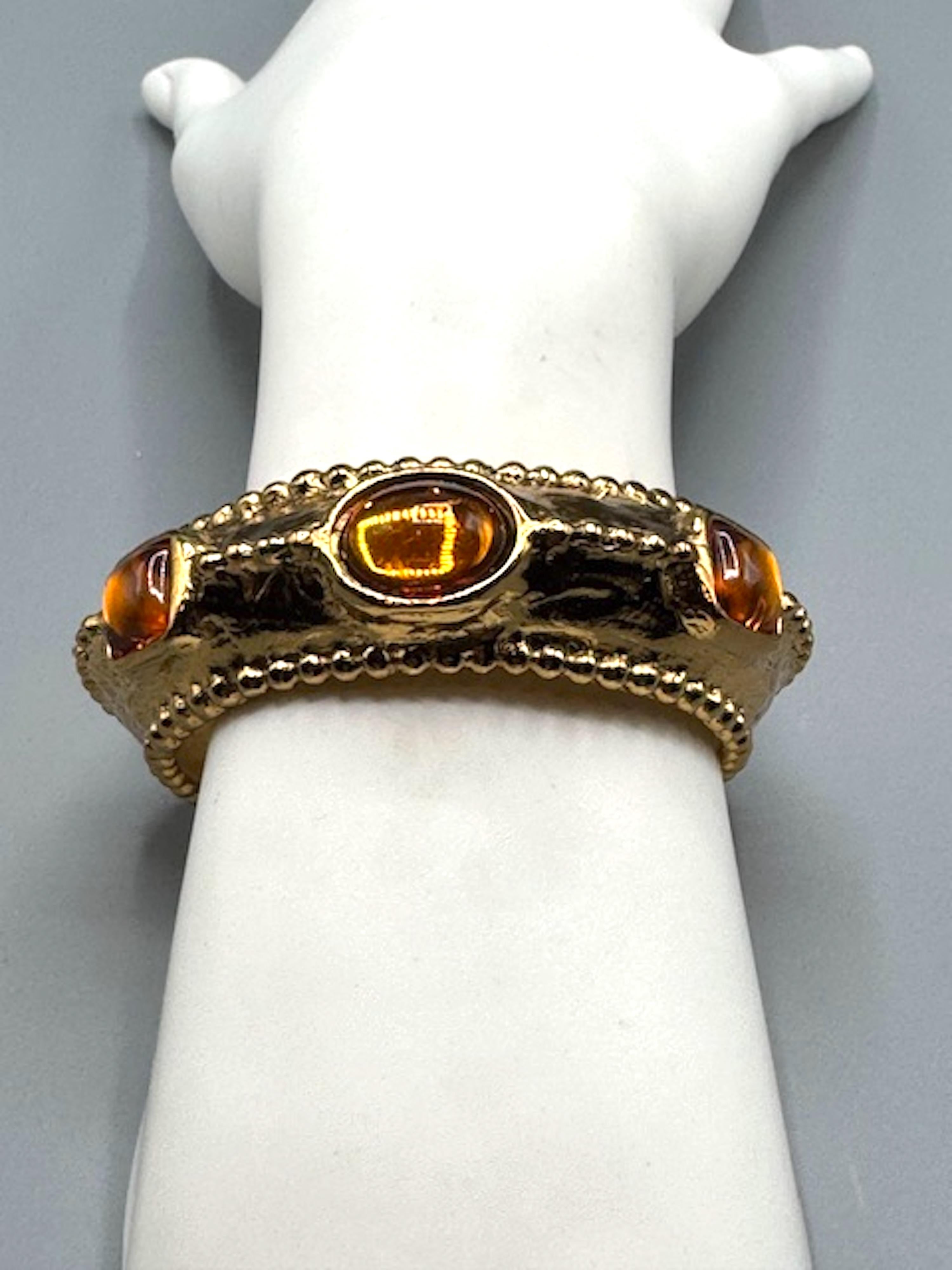 Women's Yves Saint Laurent 1980s Gold Bracelet with Amber Stones by Robert Goossens For Sale