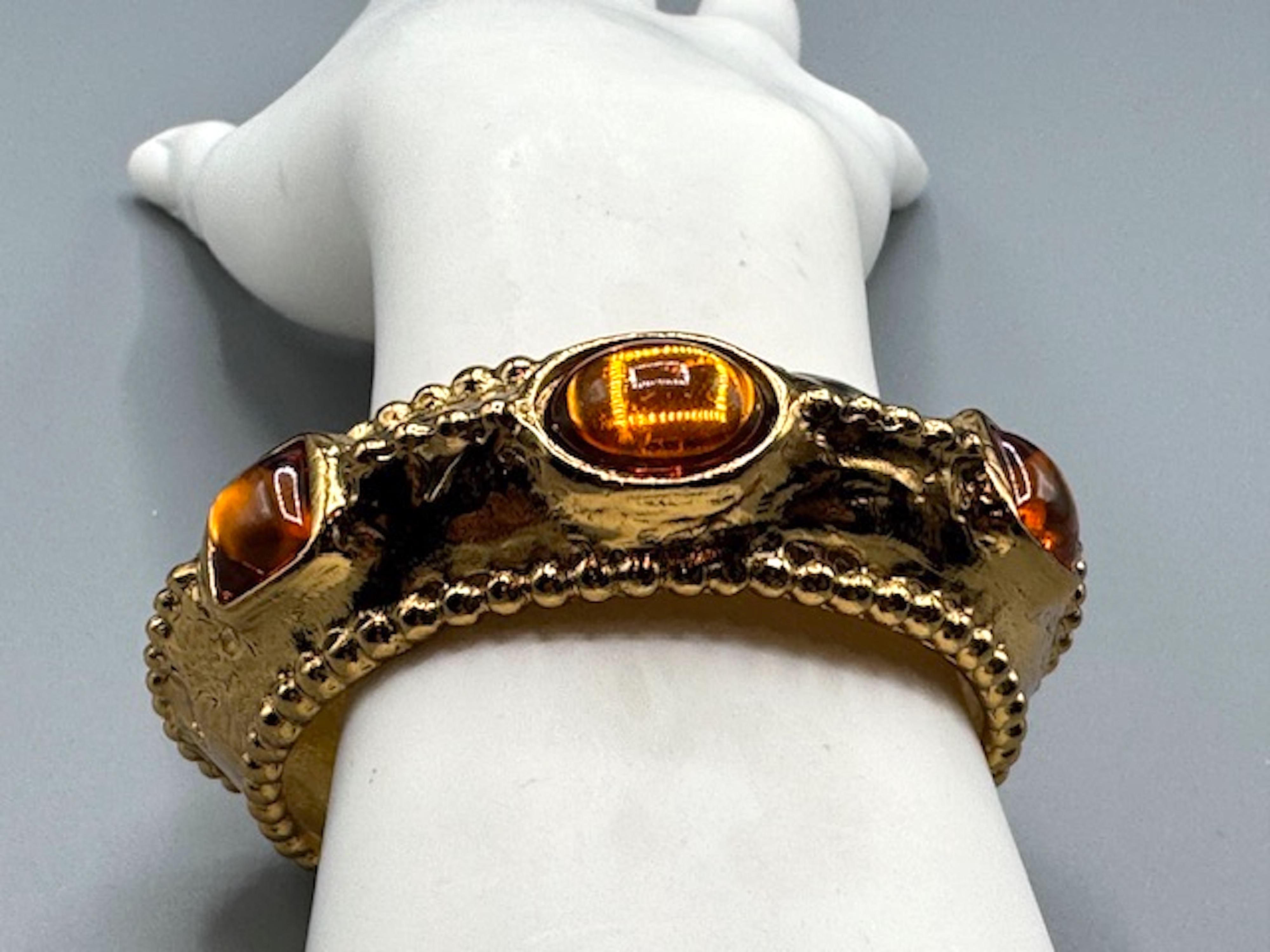 Yves Saint Laurent 1980s Gold Bracelet with Amber Stones by Robert Goossens For Sale 1