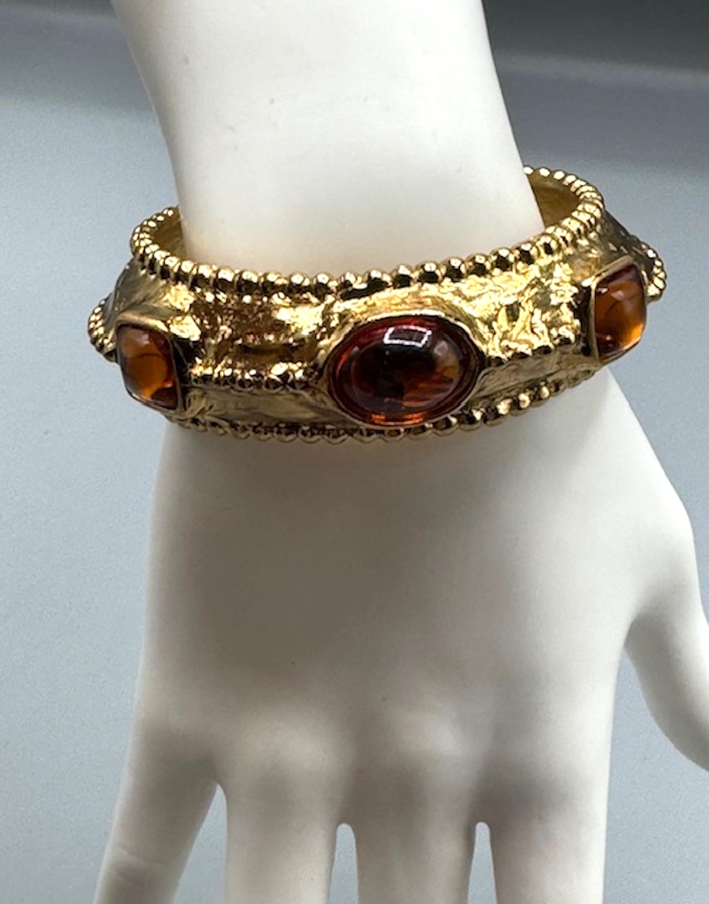Yves Saint Laurent 1980s Gold Bracelet with Amber Stones by Robert Goossens For Sale 2