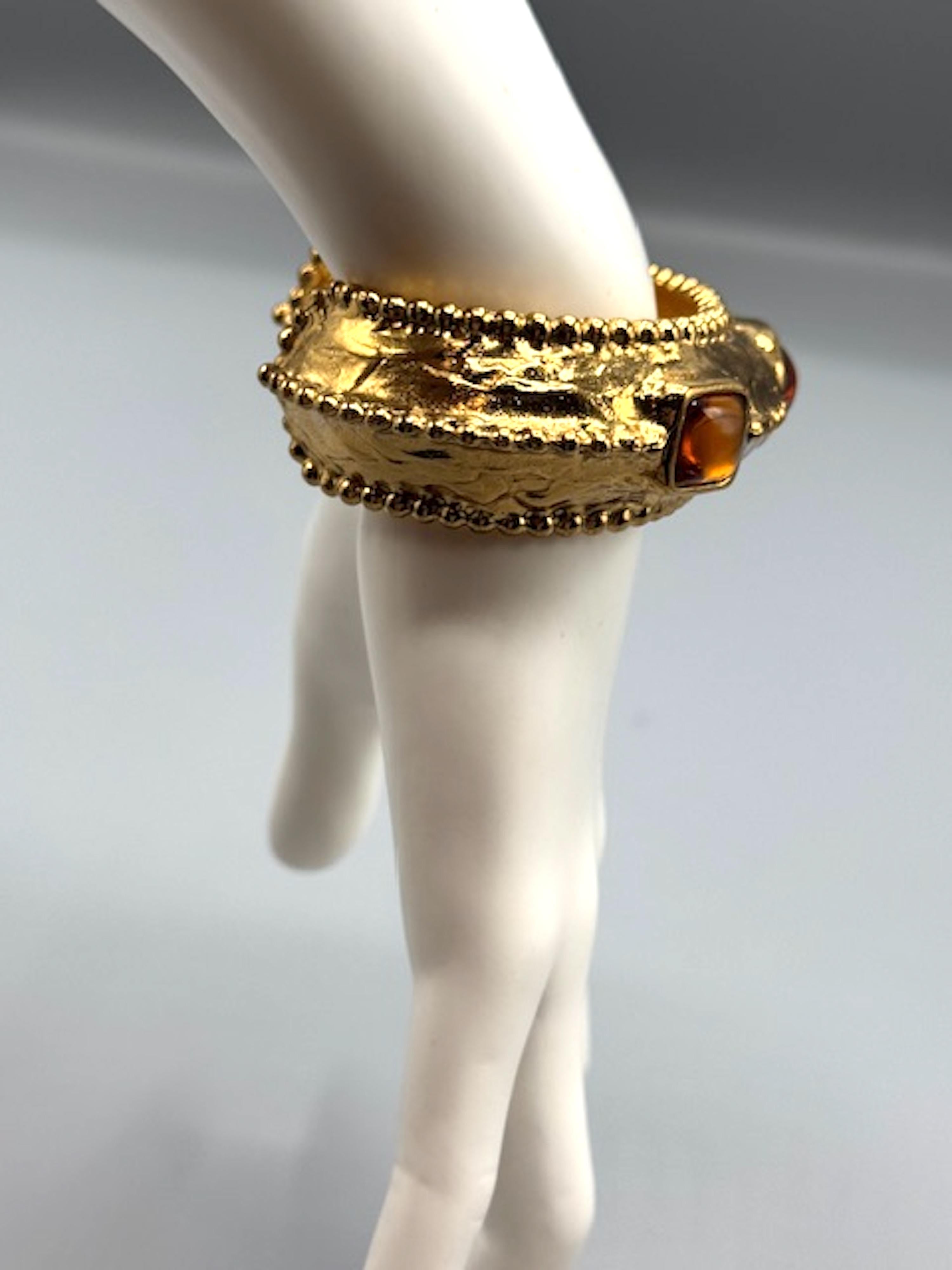 Yves Saint Laurent 1980s Gold Bracelet with Amber Stones by Robert Goossens For Sale 3