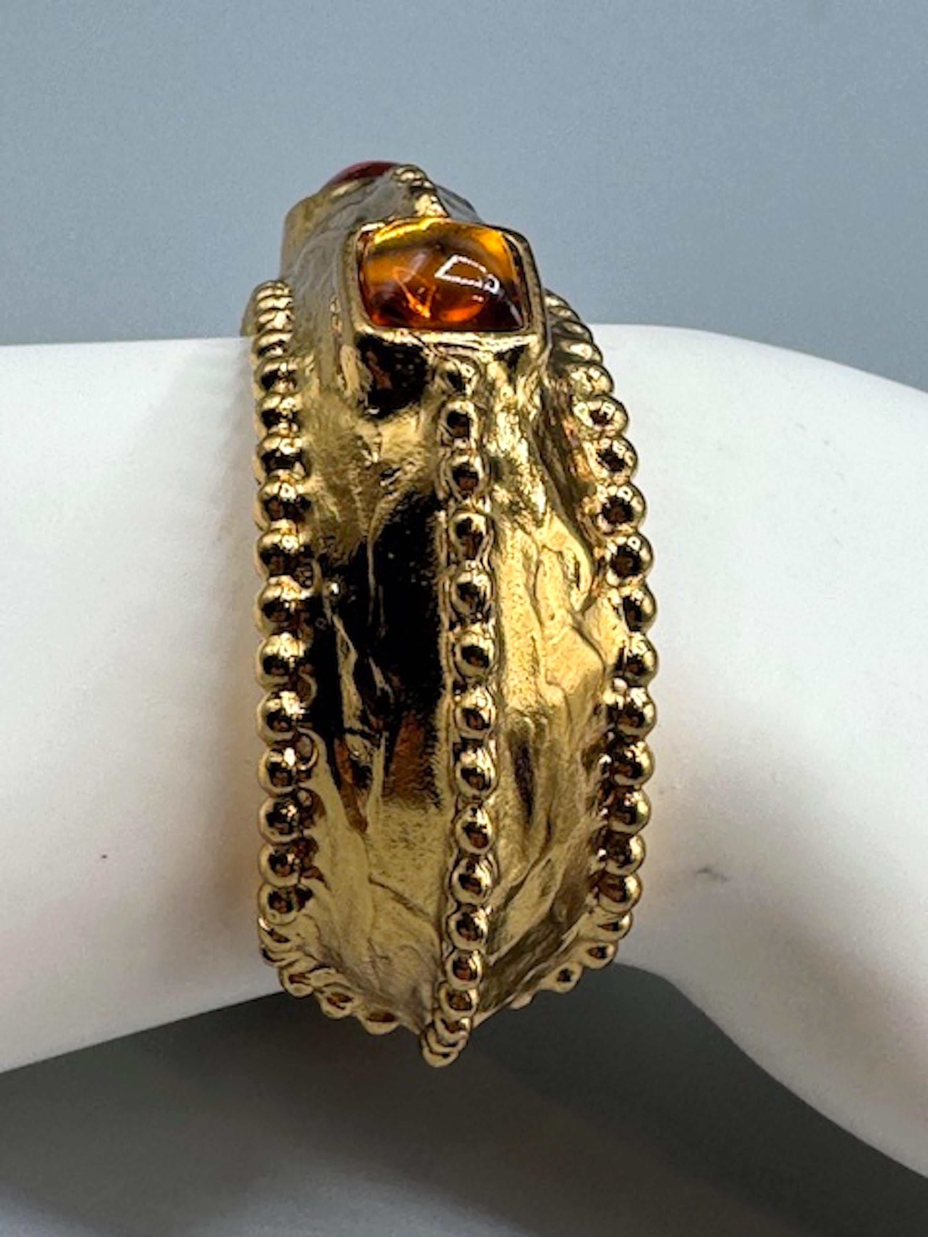 Yves Saint Laurent 1980s Gold Bracelet with Amber Stones by Robert Goossens For Sale 5