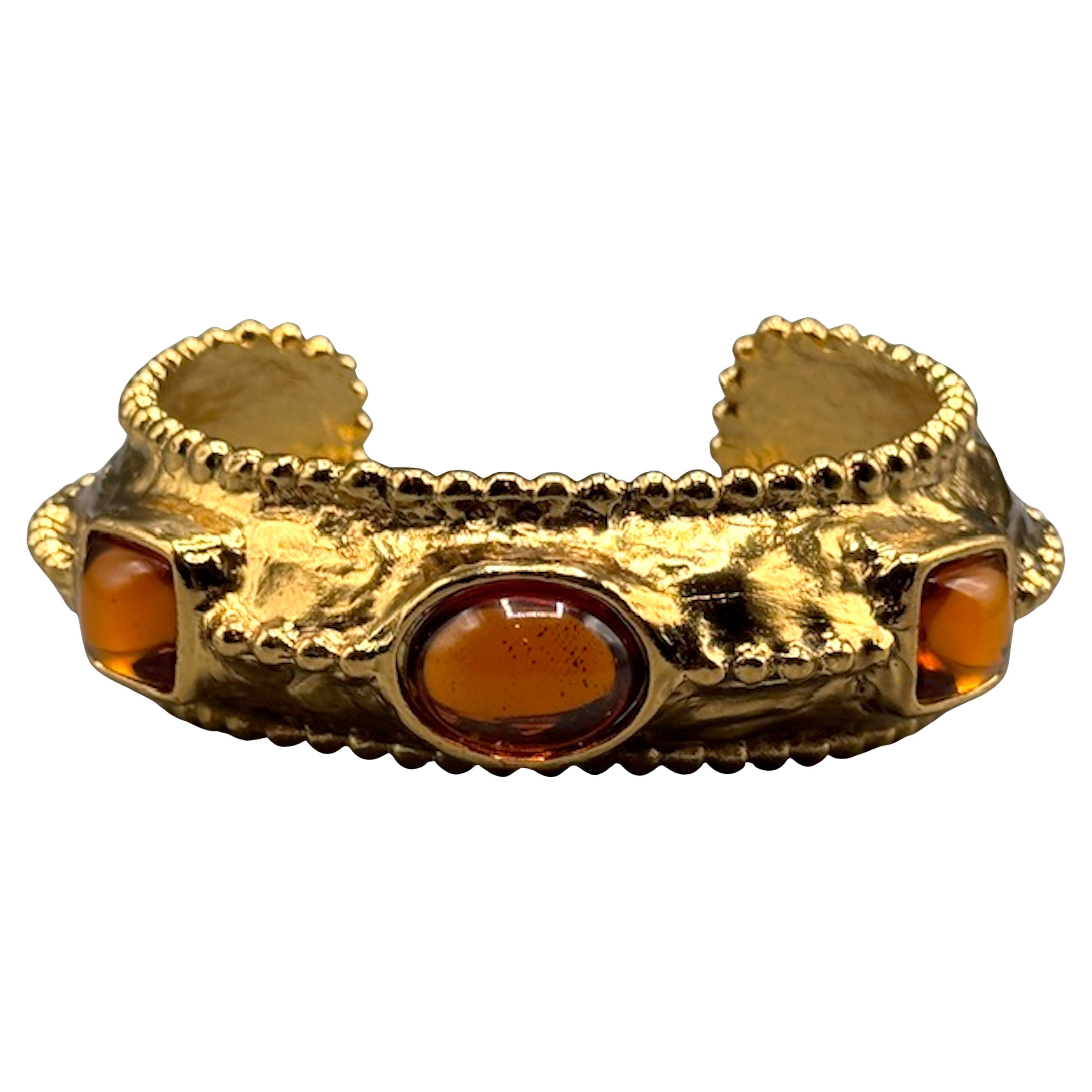 Yves Saint Laurent 1980s Gold Bracelet with Amber Stones by Robert Goossens For Sale