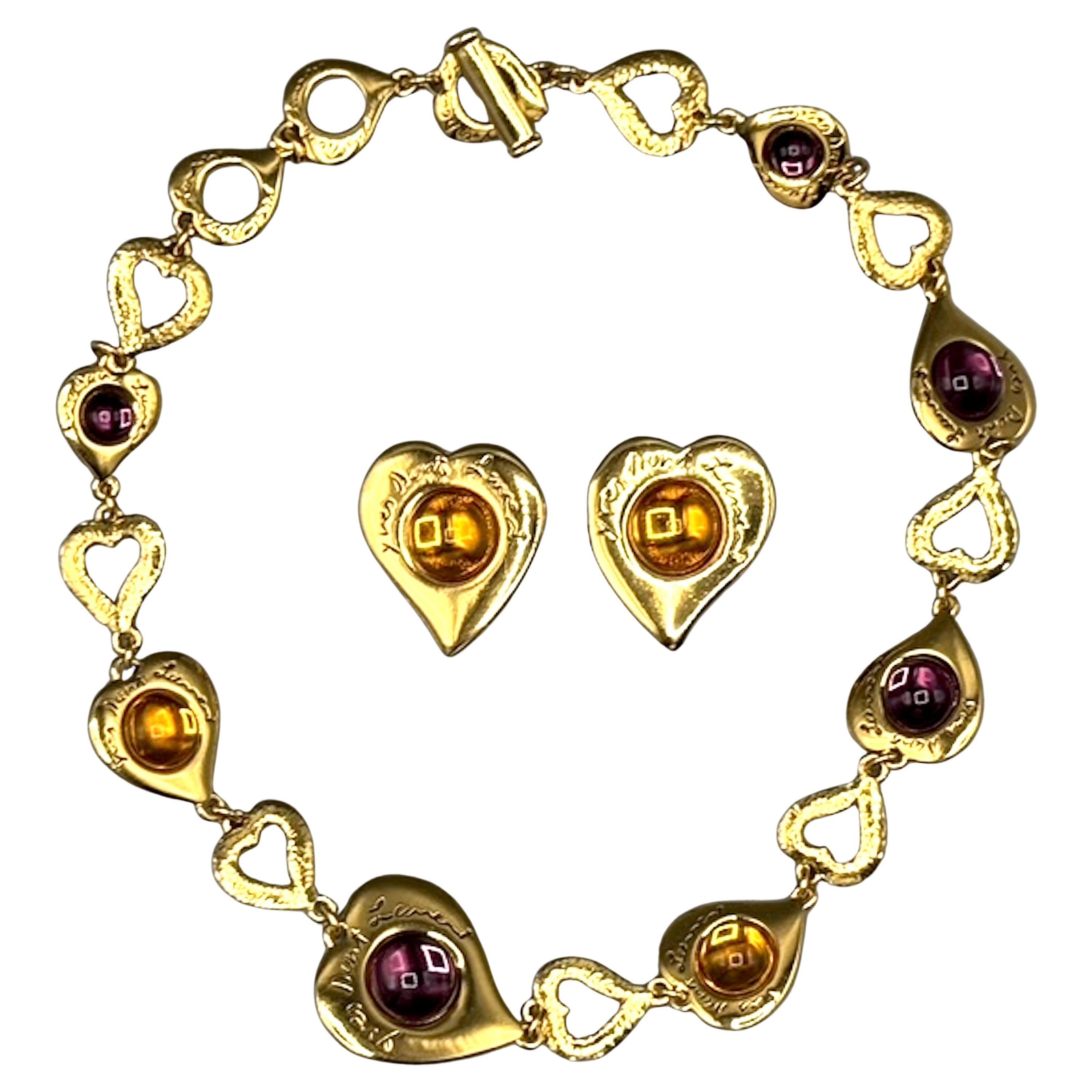 Yves Saint Laurent 1980, collana e orecchini a cuore in oro in vendita