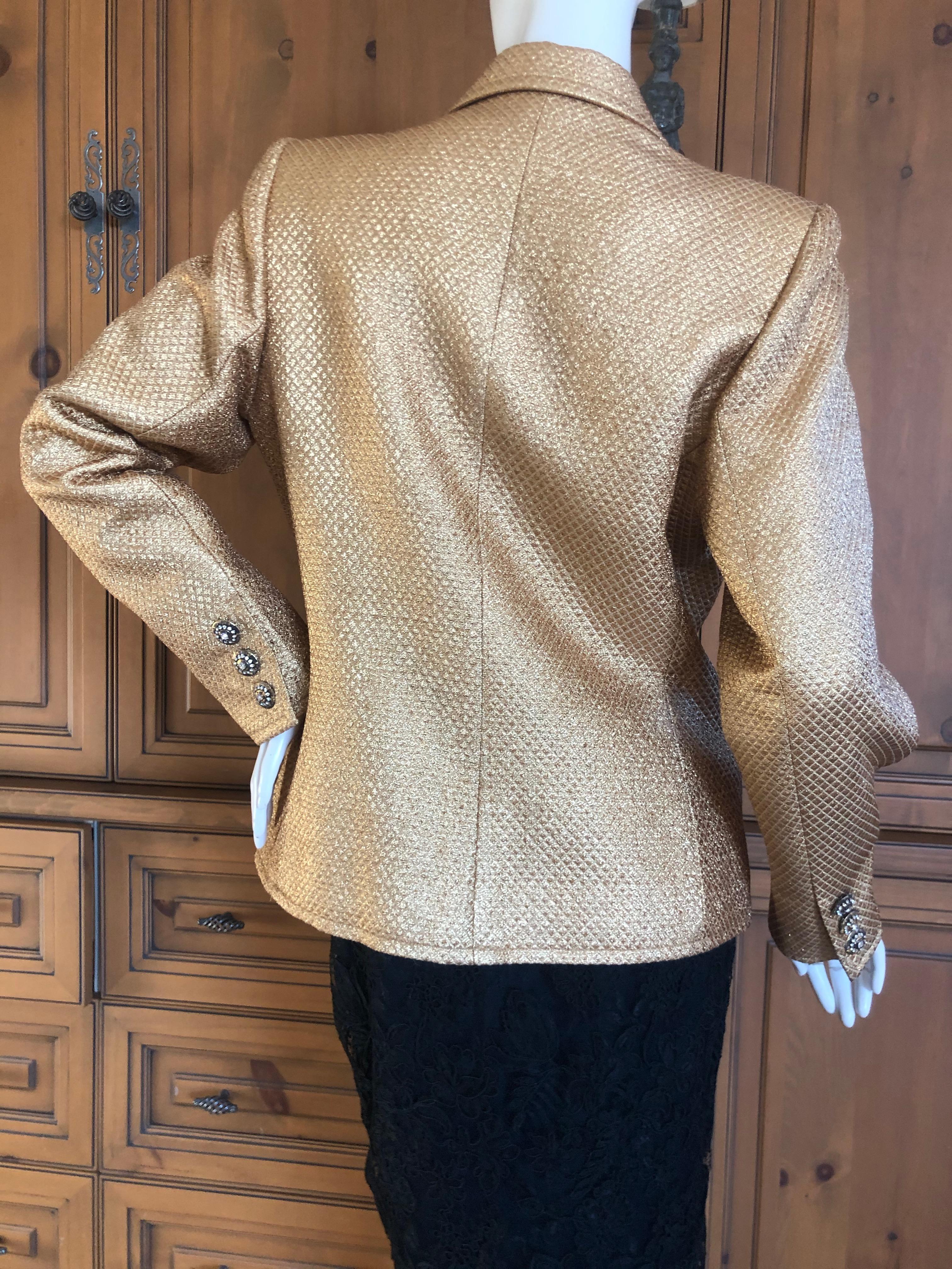 Yves Saint Laurent 1980's Gold Jacquard Jacket with Crystal Buttons For Sale 5