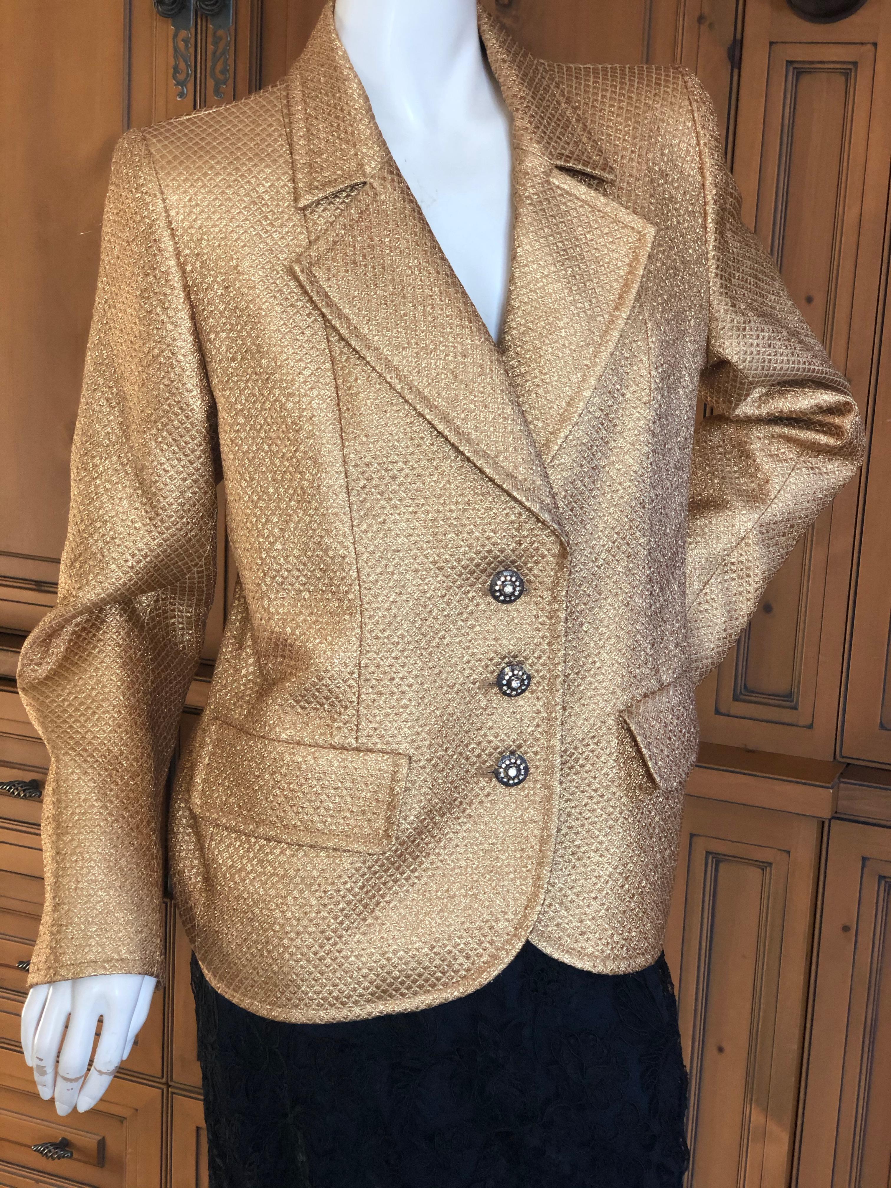 Yves Saint Laurent 1980's Gold Jacquard Jacket with Crystal Buttons In Excellent Condition For Sale In Cloverdale, CA