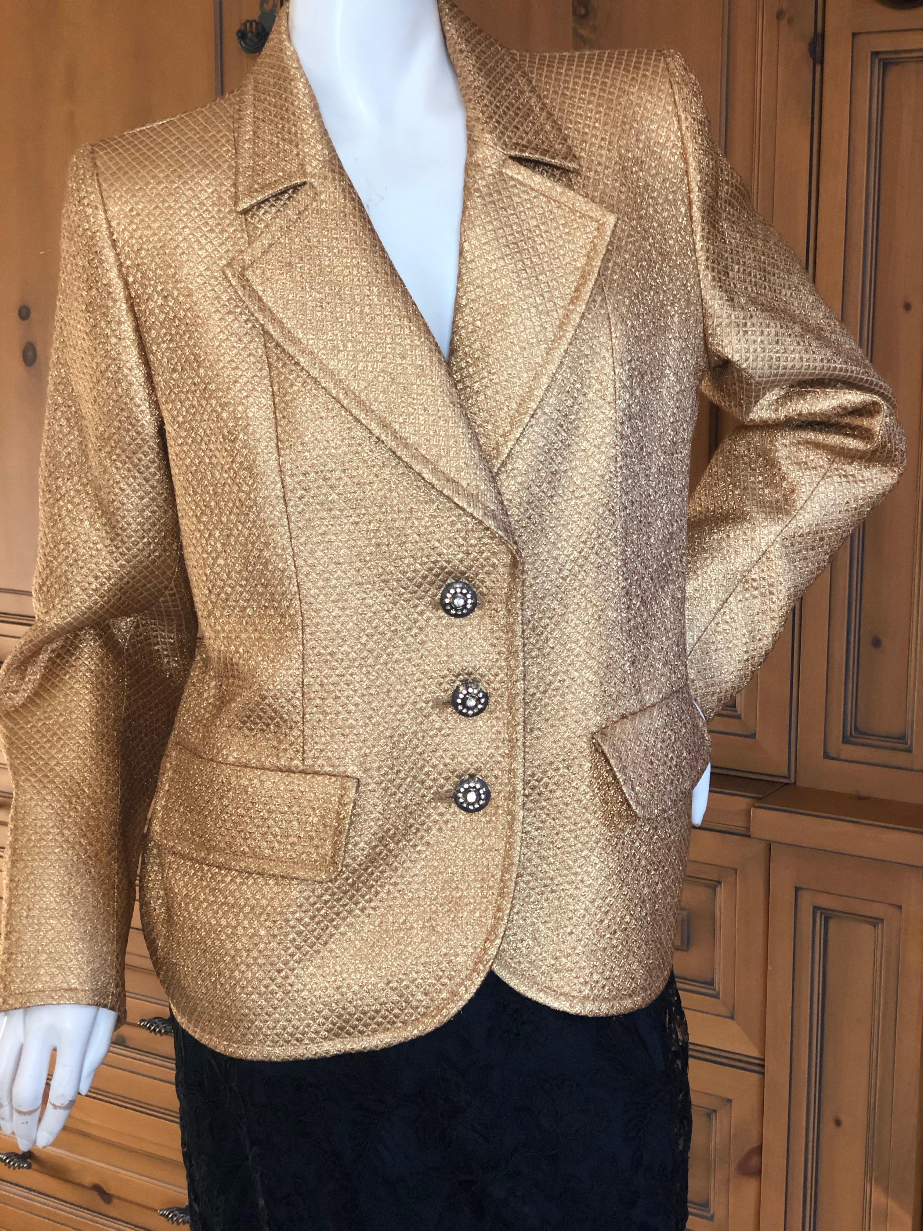 Women's Yves Saint Laurent 1980's Gold Jacquard Jacket with Crystal Buttons For Sale