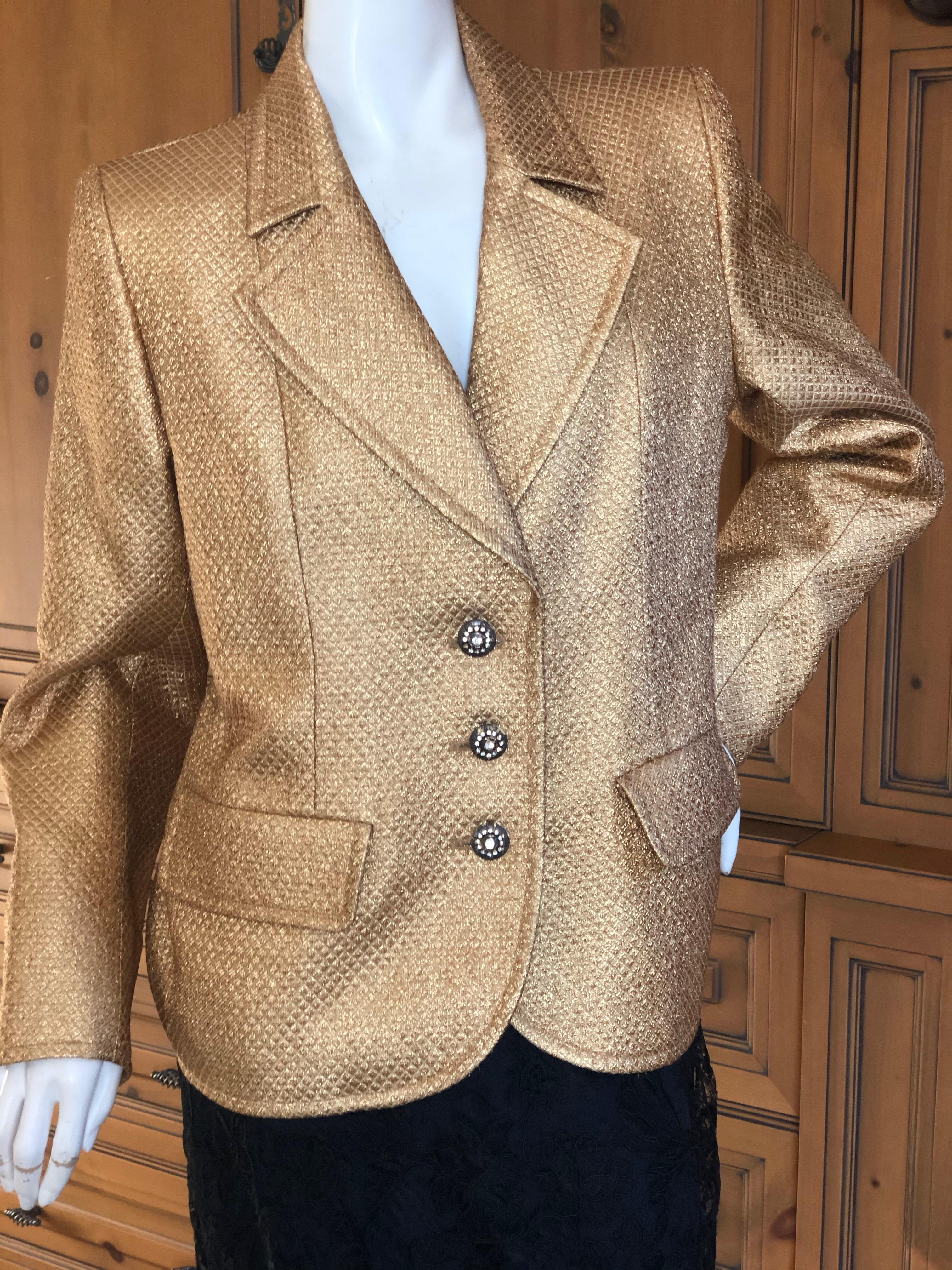 Yves Saint Laurent 1980's Gold Jacquard Jacket with Crystal Buttons For Sale 1