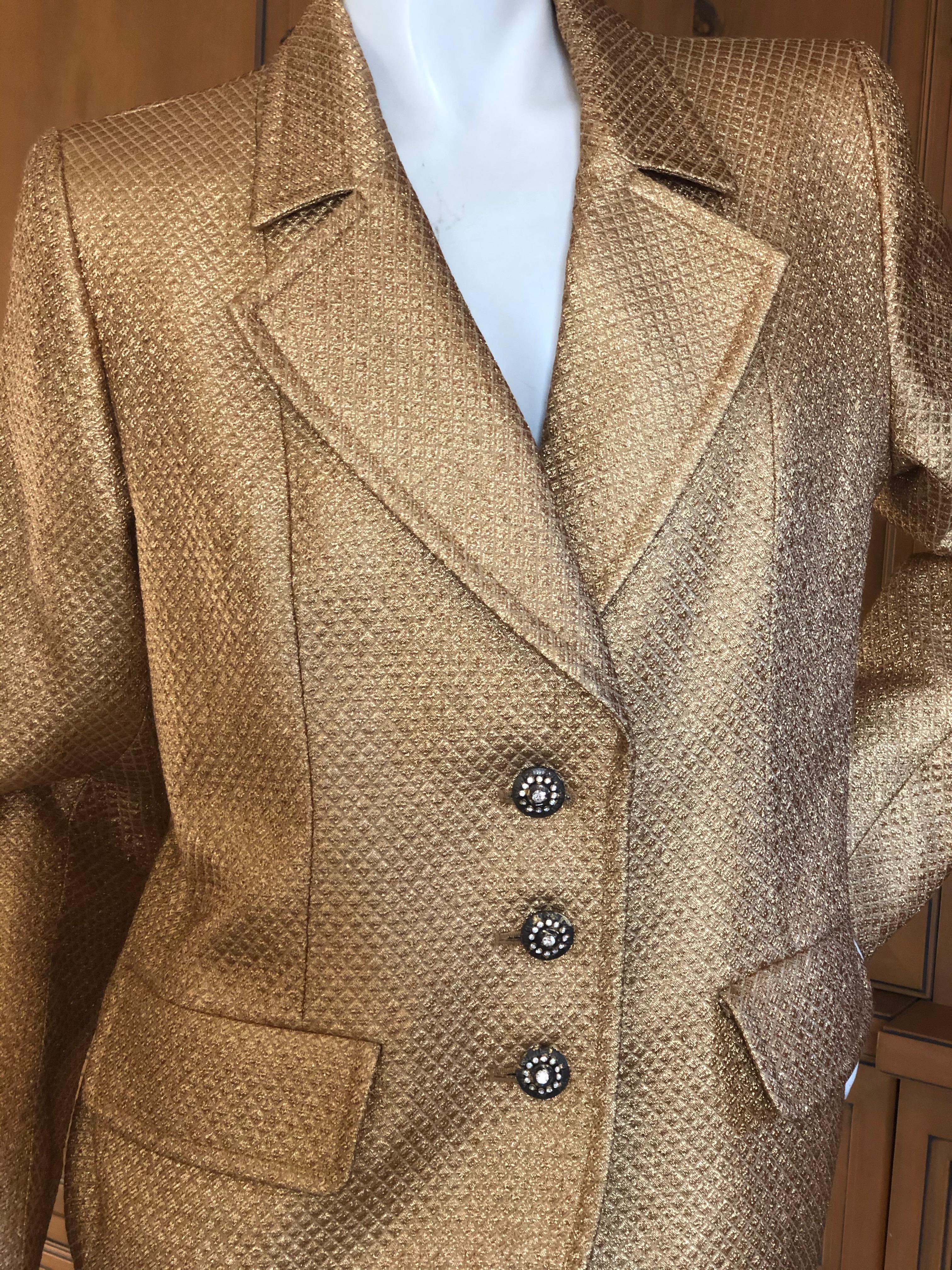 Yves Saint Laurent 1980's Gold Jacquard Jacket with Crystal Buttons For Sale 2