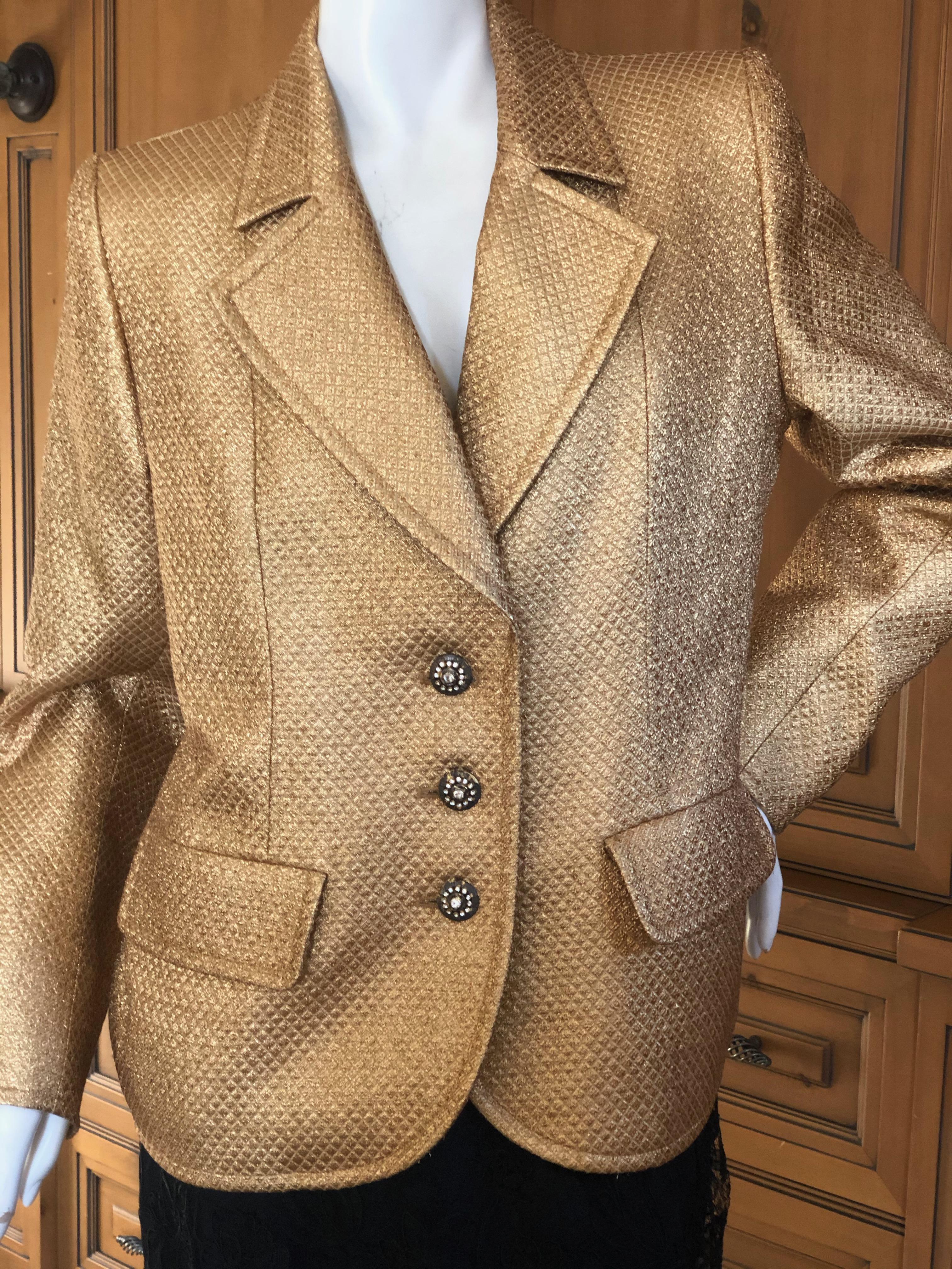 Yves Saint Laurent 1980's Gold Jacquard Jacket with Crystal Buttons For Sale 3