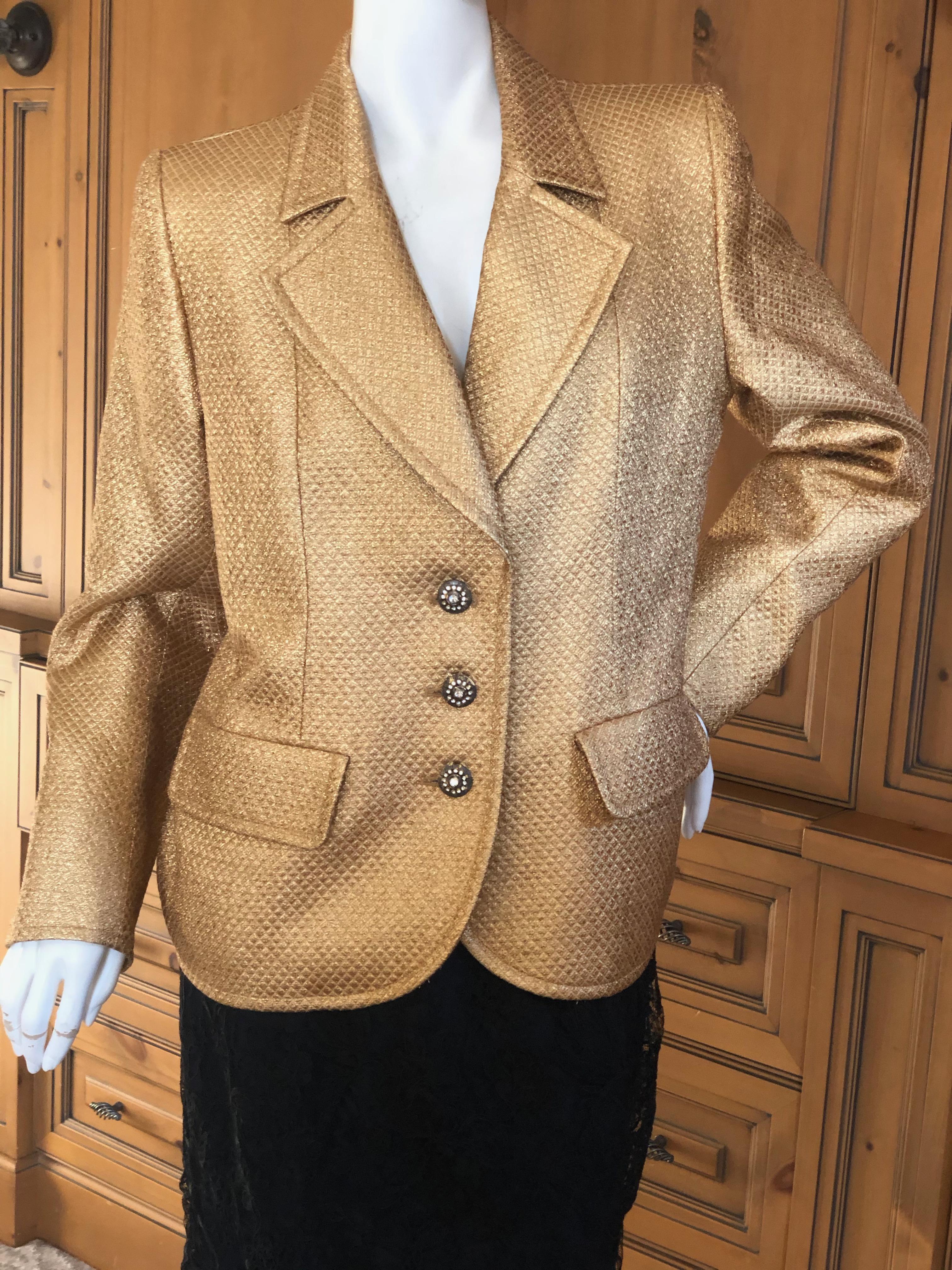 Yves Saint Laurent 1980's Gold Jacquard Jacket with Crystal Buttons For Sale 4