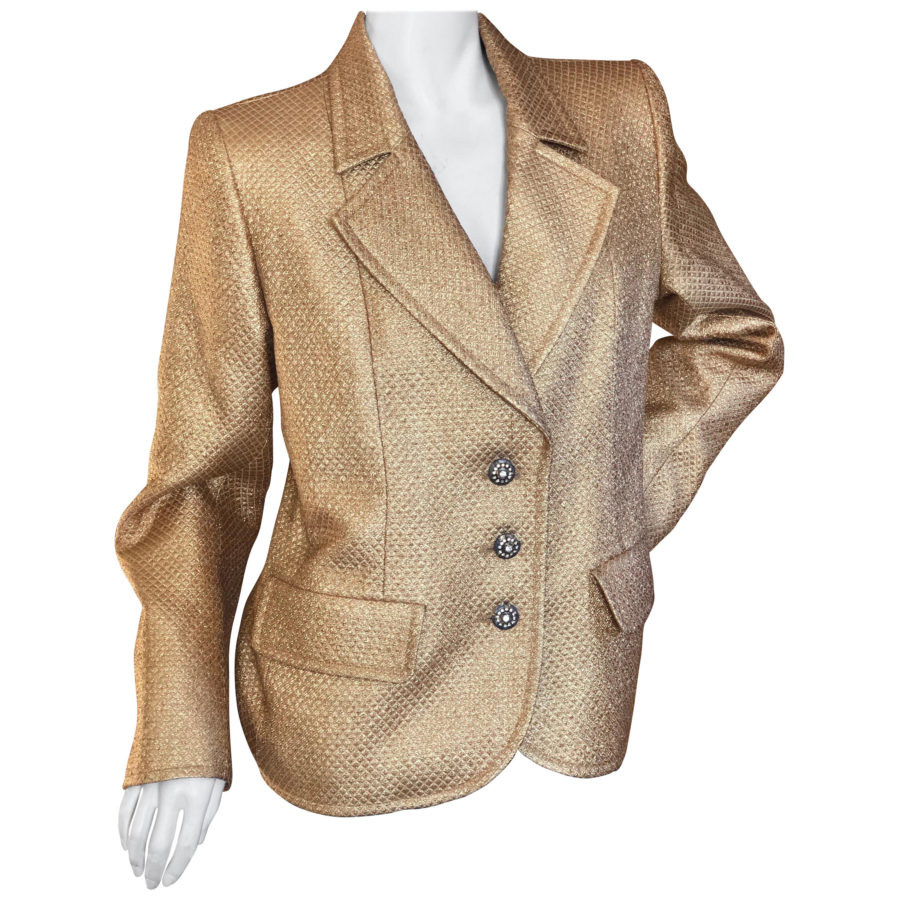 Yves Saint Laurent 1980's Gold Jacquard Jacket with Crystal Buttons For Sale