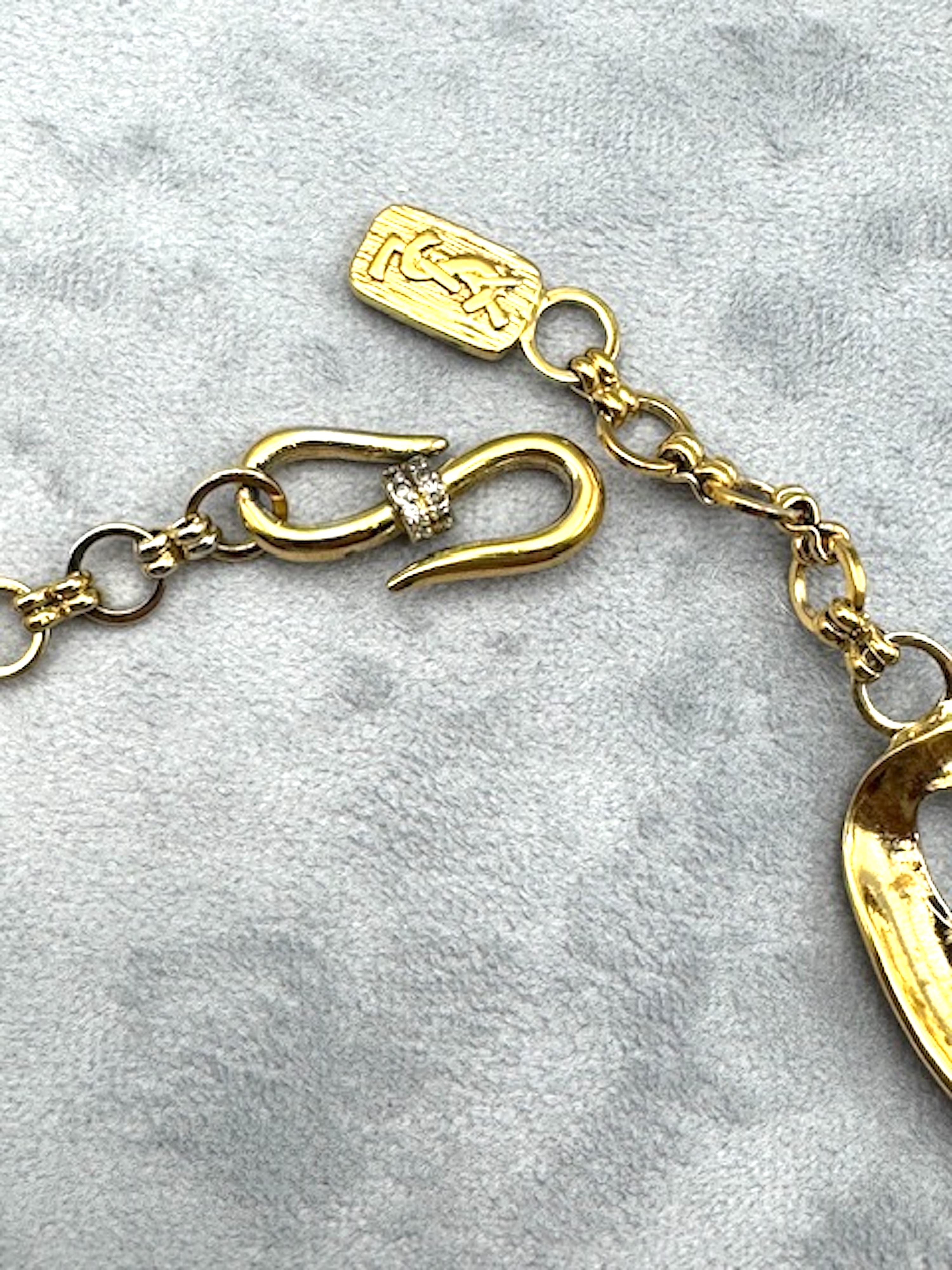 Yves Saint Laurent 1980 - Collier en chaîne à maillons dorés avec strass en vente 3