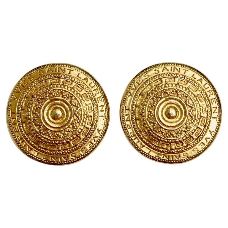 Yves Saint Laurent Gold Tone Round Clip On Statement Earrings circa 1980s  For Sale at 1stDibs
